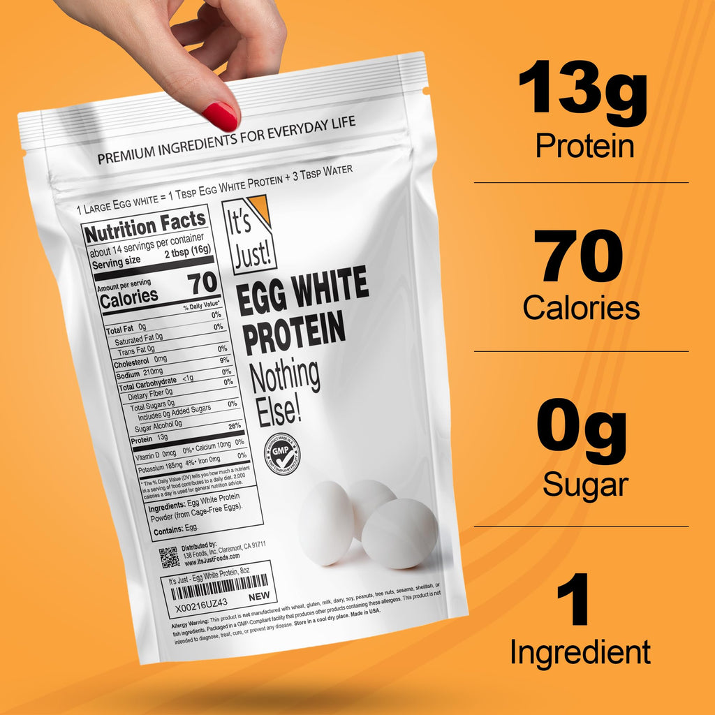 It's Just! - Egg White Protein Powder, Made in USA from Cage-Free Eggs, Dried Egg Whites (Unflavored, 8oz)