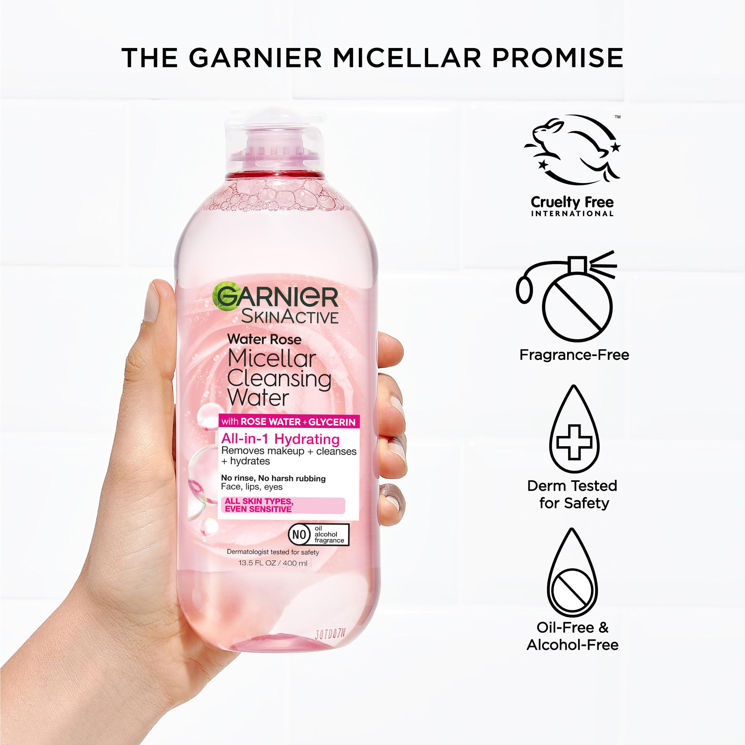 Garnier Micellar Water with Rose Water and Glycerin, Hydrating Facial Cleanser & Makeup Remover, For All Skin Types