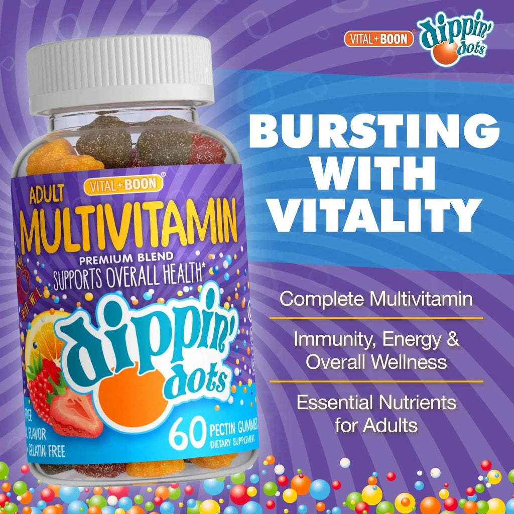 Vital+Boon Dippin' Dots - Multivitamin Gummies for Adults - Gummy Vitamins with Vitamin A, B6, C, D3, E & Folic Acid - Vegetarian Vital+Boon Au supplements
