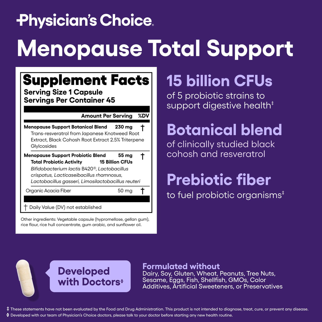 Physician's CHOICE Menopause Probiotic Supplement for Women - Supports Hormone Balance, Hot Flashes, Night Sweats, Weight Management, Bloating & Gut Health - with Black Cohosh, Resveratrol+ - 45ct Physician's CHOICE Au supplements