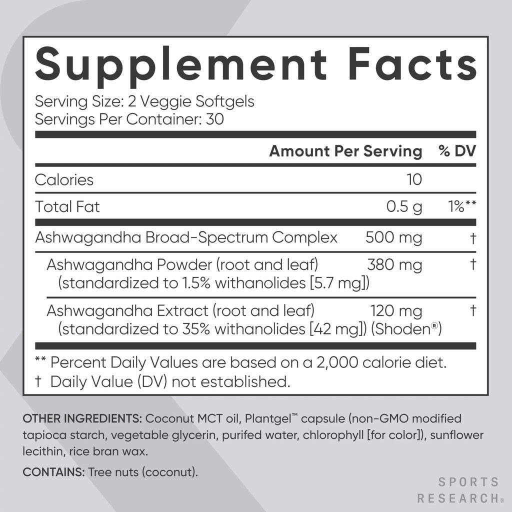 Sports Research® Ashwagandha Softgels with Coconut MCT Oil - Natural Adaptogen Sports Research Au supplements