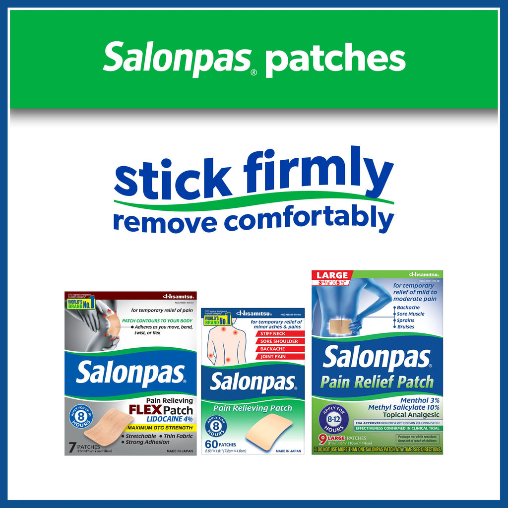 Salonpas Maximum OTC Strength Lidocaine 4% Pain Relieving Flex Patch, Apply for Up to 8 Hours, Unscented, Thin, Flexible, Lightweight, Patch Stays in Place, 7 Patches Salonpas Au supplements