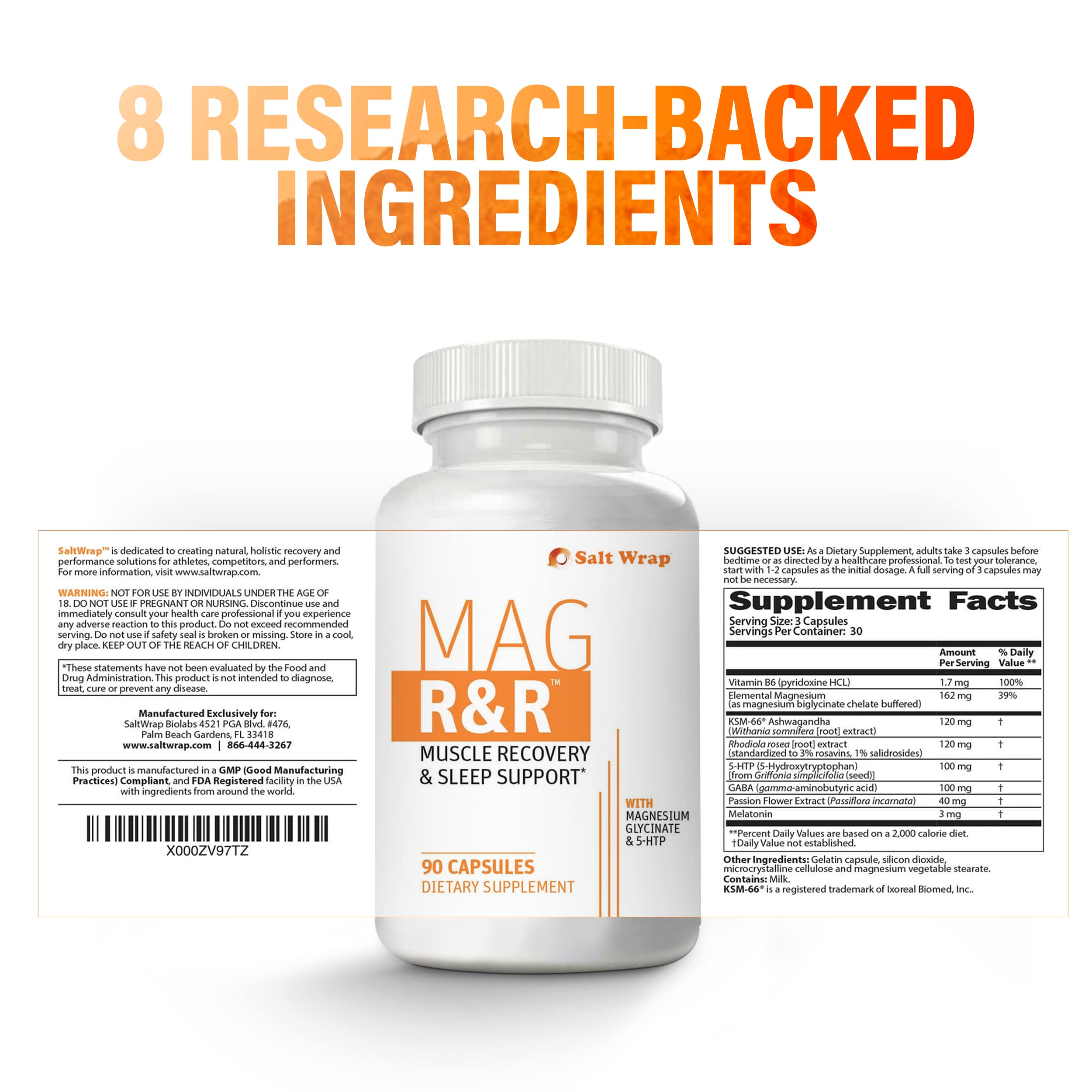 SaltWrap Mag R&R - Nighttime Muscle Cramps Support, Natural Sleep Support for Adults with Magnesium Glycinate for Muscle Spasm and Leg Cramps Relief, 90 Capsules SaltWrap Au supplements