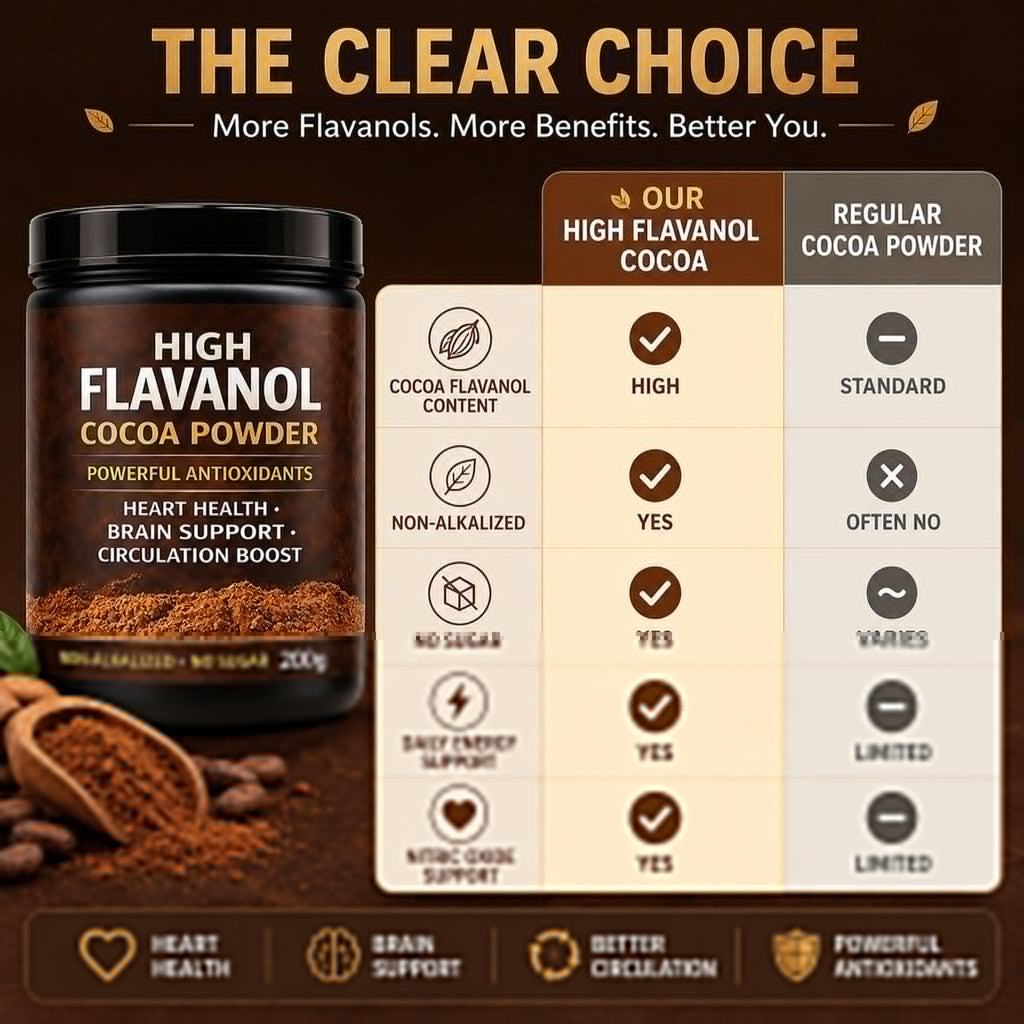 High Flavanol Cocoa Powder, Flavanol Rich Cocoa Powder– 1200mg Cocoa Flavanols – 10X More Flavanols – Supports Heart Health, Nitric Oxide & Energy