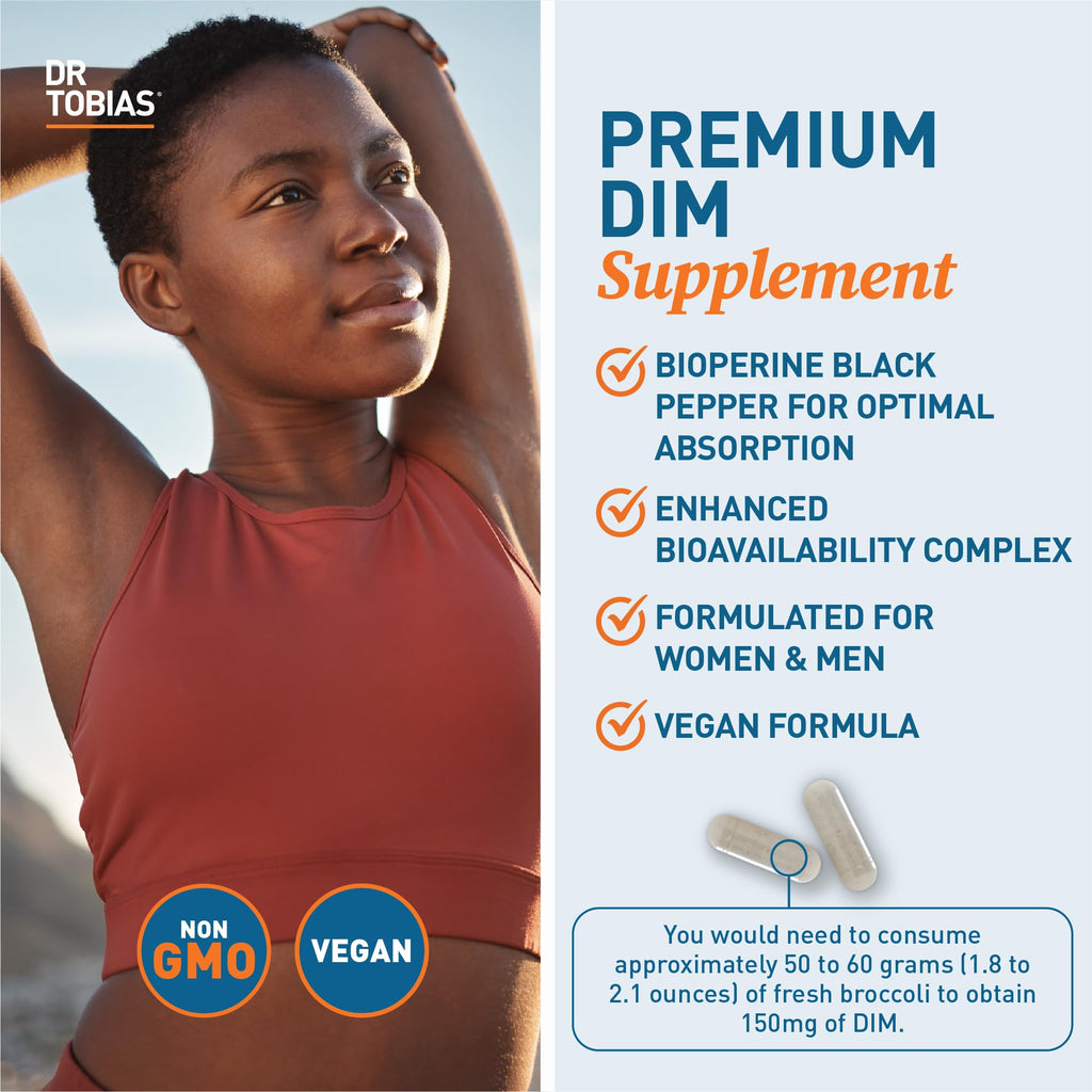 Dr. Tobias DIM Complex, Hormone Balance for Women & Men, DIM Supplement with BioPerine, Broccoli Extract & Calcium D-Glucarate Estrogen Detox Balance Complex, Non-GMO, Vegan, 60 Capsules Dr. Tobias Au supplements