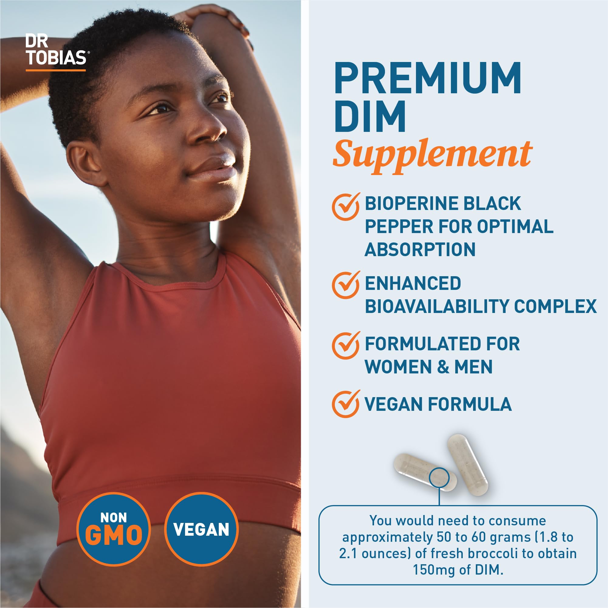 Dr. Tobias DIM Complex, Hormone Balance for Women & Men, DIM Supplement with BioPerine, Broccoli Extract & Calcium D-Glucarate Estrogen Detox Balance Complex, Non-GMO, Vegan, 60 Capsules Dr. Tobias Au supplements