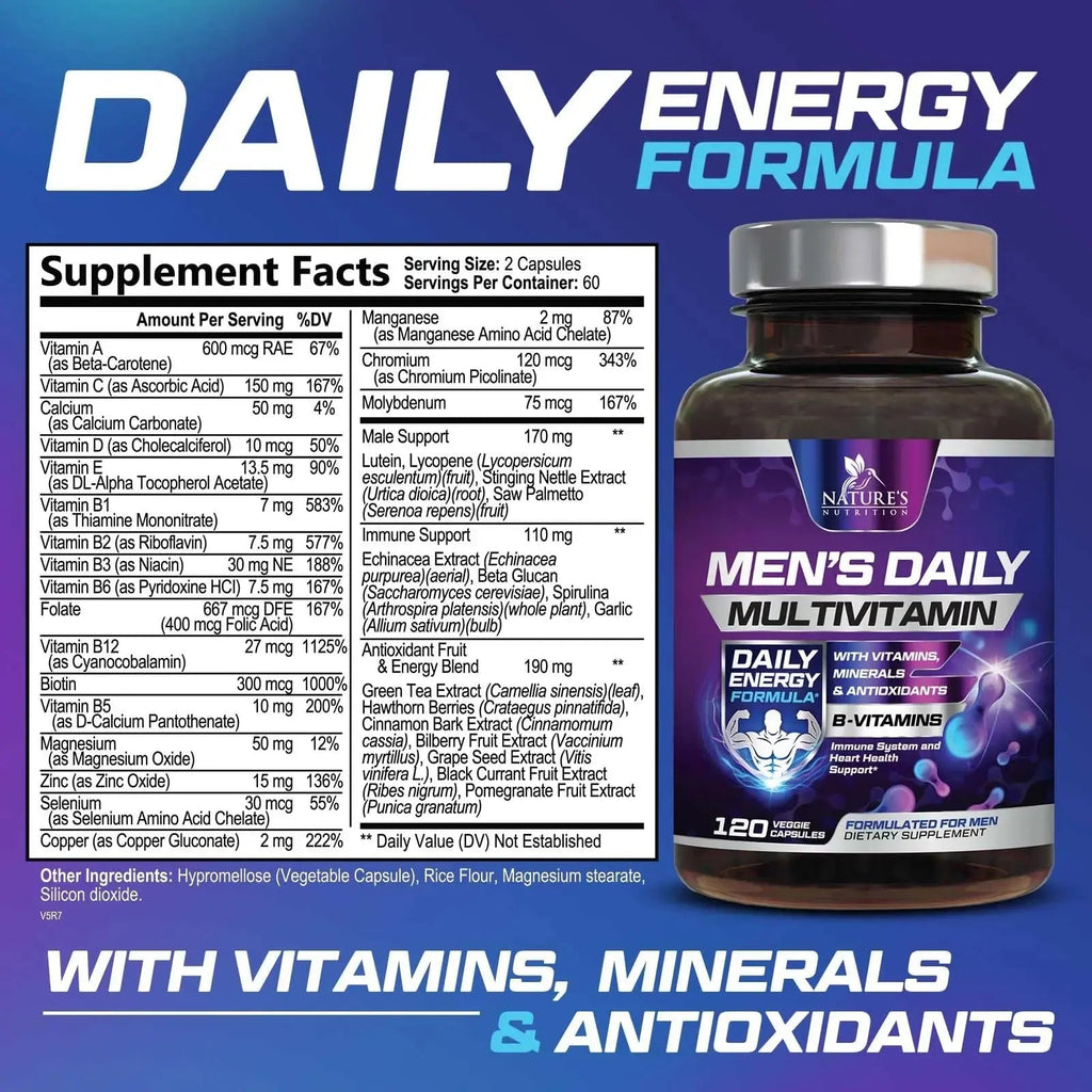 Multivitamin for Men - Advanced Supplement with Full-Spectrum Formula, Essential Vitamins A, C, D, E, & Zinc - High Potency B Vitamins Multi Nature's Nutrition Au supplements