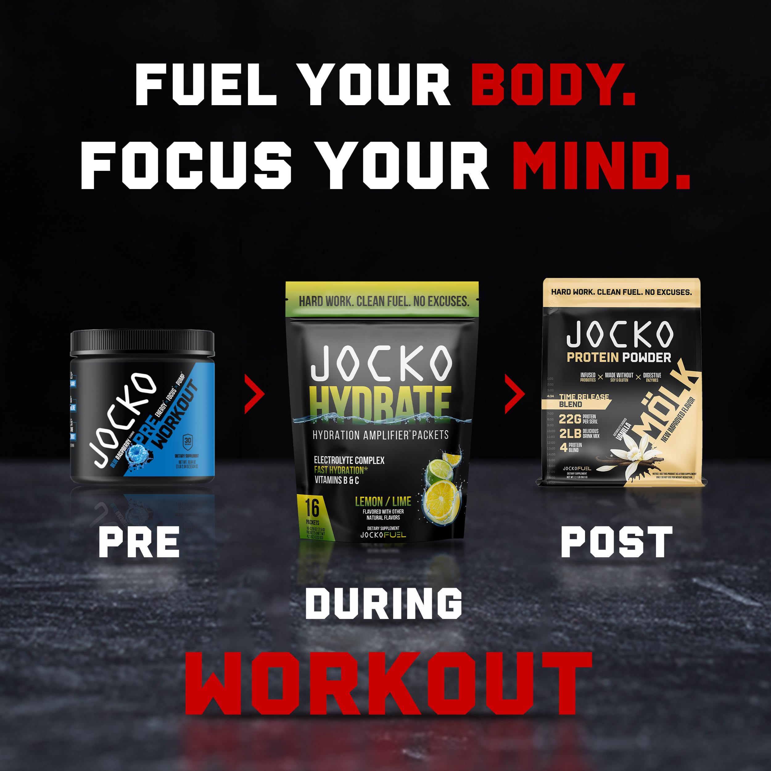 Jocko Fuel Packets Low Sugar - Hydration Amplifier Packets for Recovery, Dehydration, & Exercise - with Vitamins B6, B12 & C (16 Packets) Lemon Lime