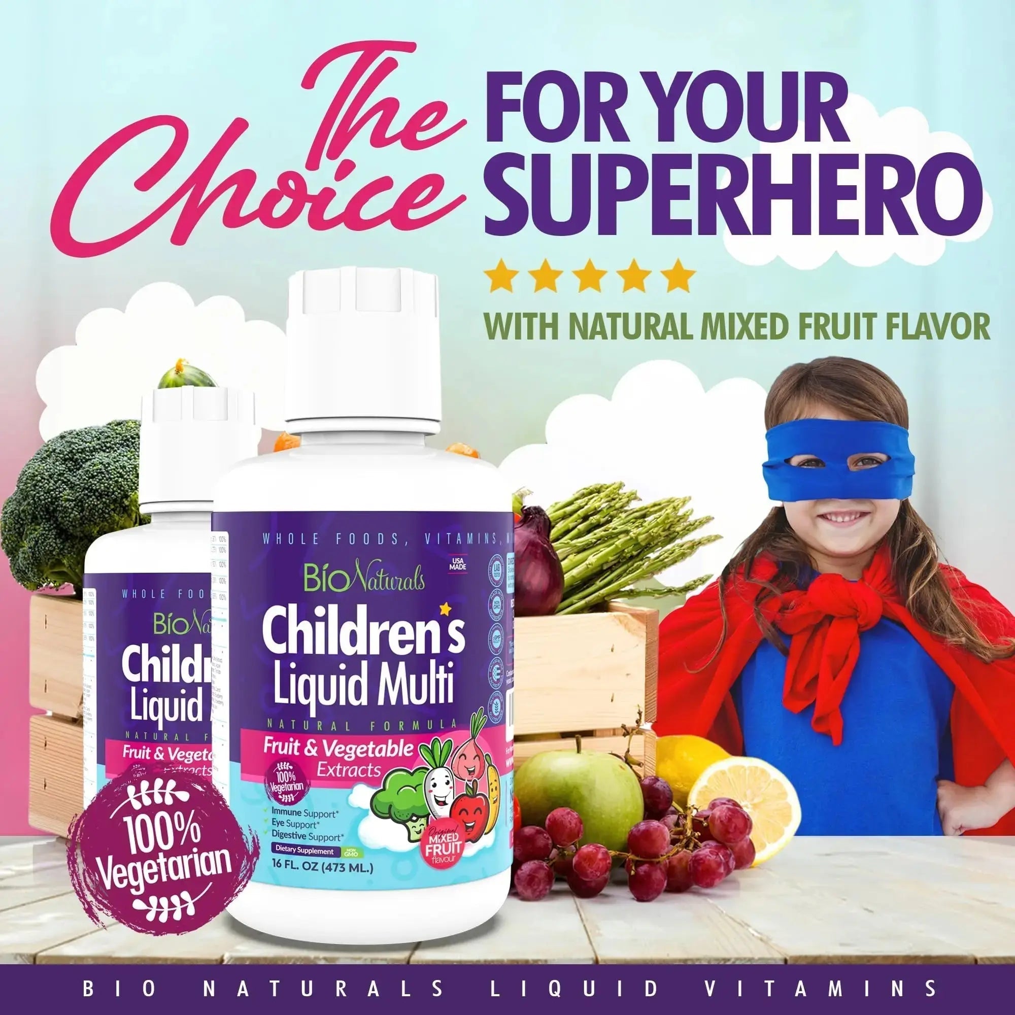 Bio Naturals Children's Liquid Multivitamin & Immune Booster - Natural Supplement for Kids & Toddlers with Vitamins A B C D3 E, Fiber Bio Naturals Au supplements