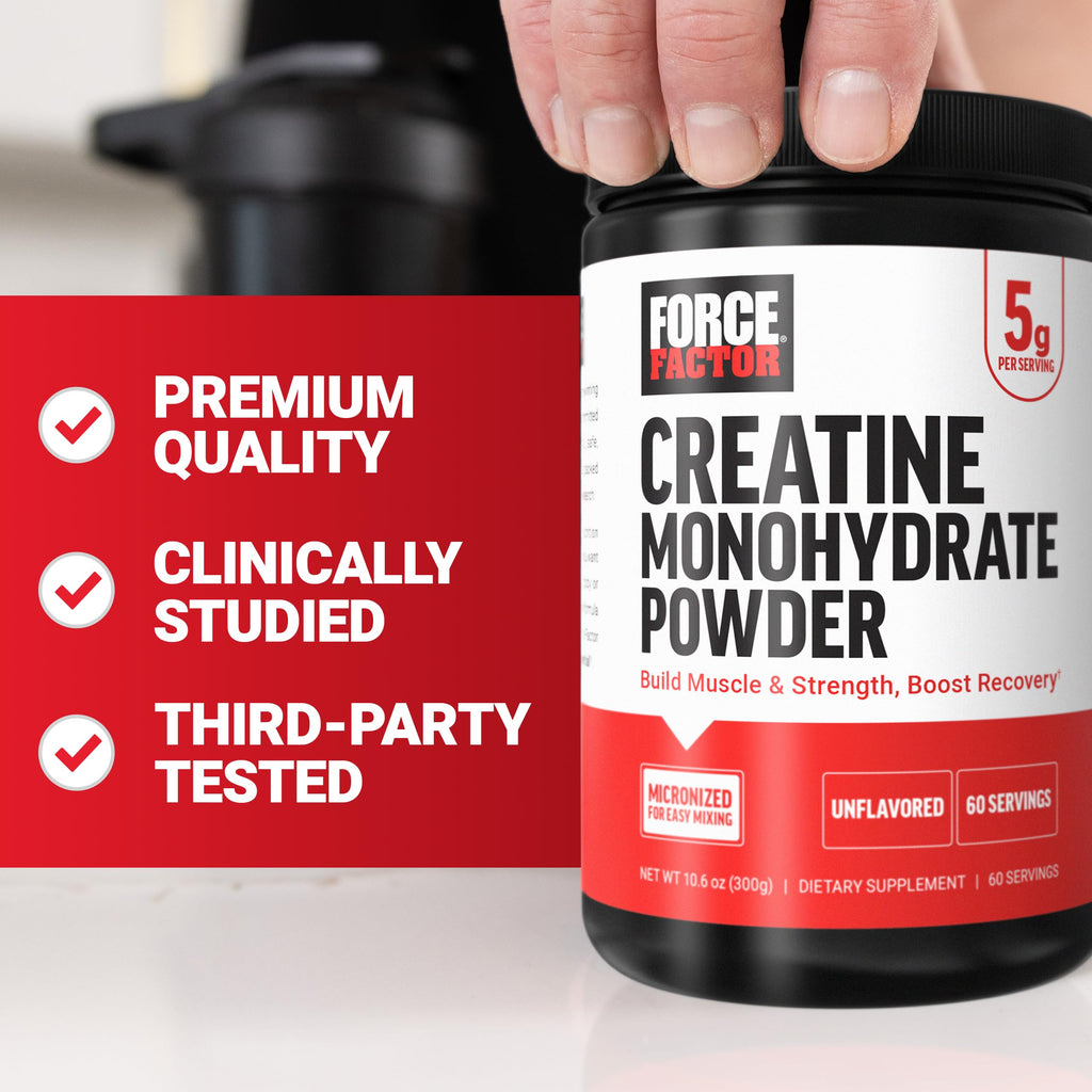 Force Factor Creatine Monohydrate Powder, 5g Micronized Dose to Support Muscle Growth, Strength, Recovery, Cognitive Health & Memory