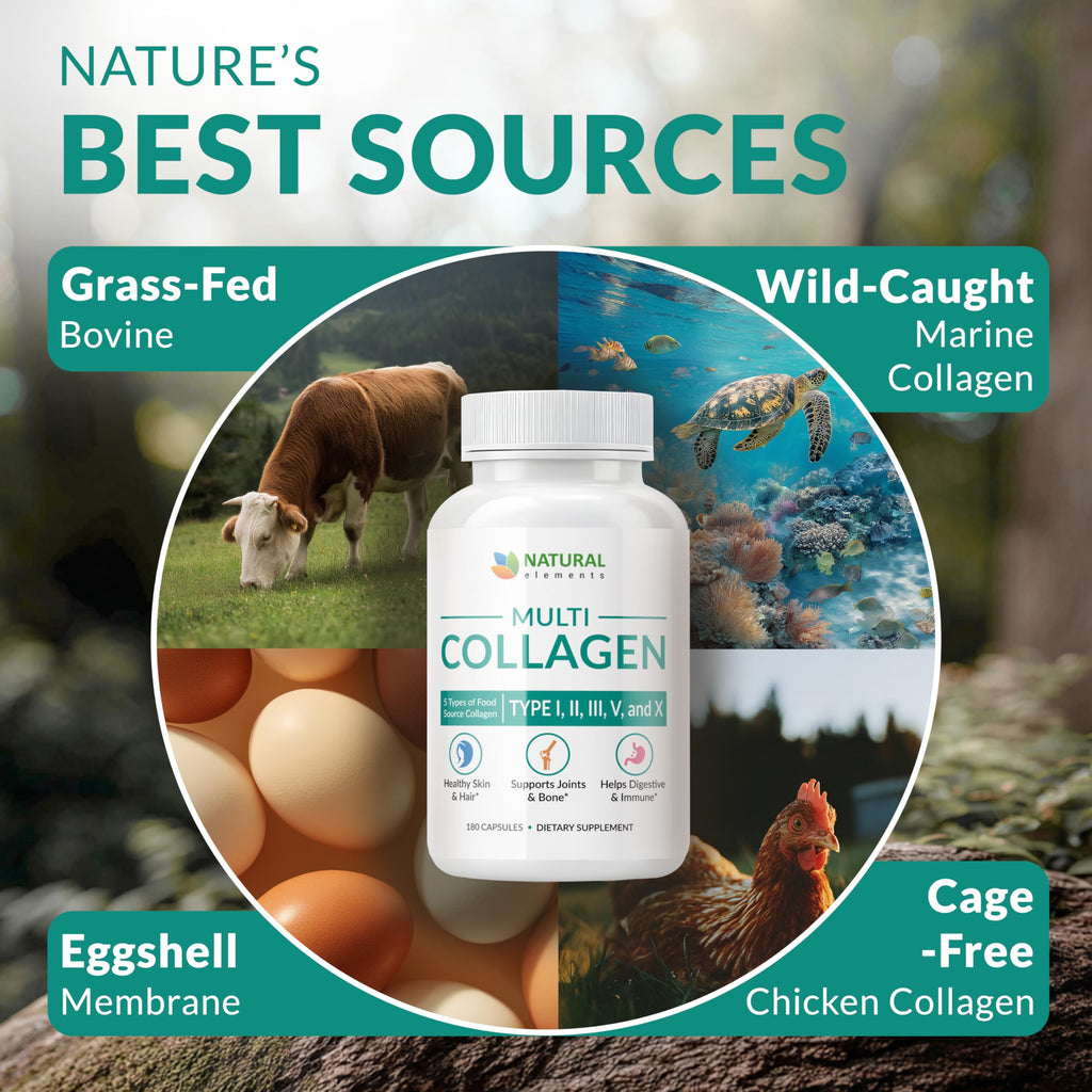Multi Collagen 180 Protein Capsules - Type I, II, III, V, X Collagen Pills - Proprietary Blend of Eggshell, Chicken, Wild Fish & Grass-Fed