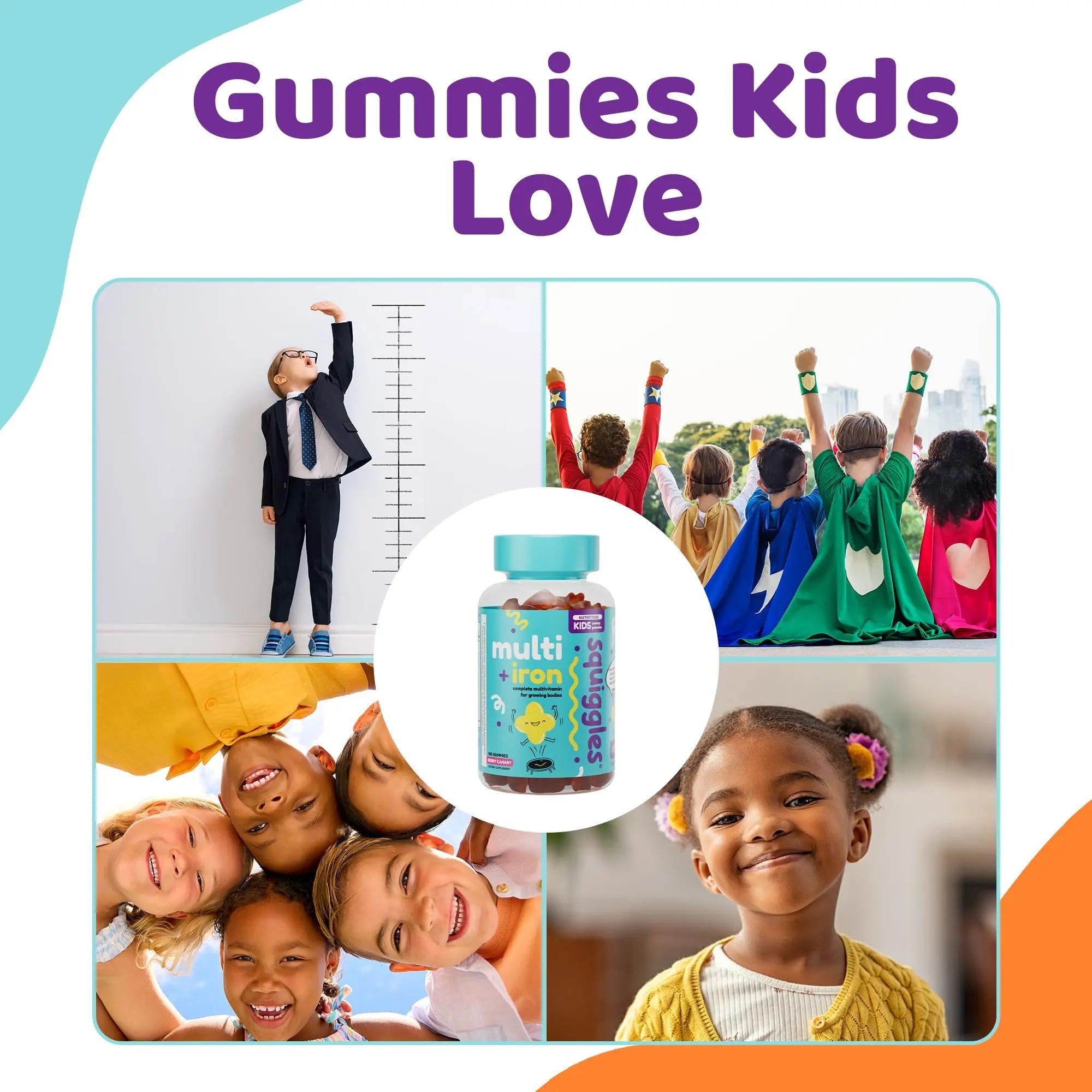 Squiggles Kids Multivitamin + Iron Gummies - Low Sugar Gummy Vitamins with Iron Supplements for Kids Squiggles Au supplements
