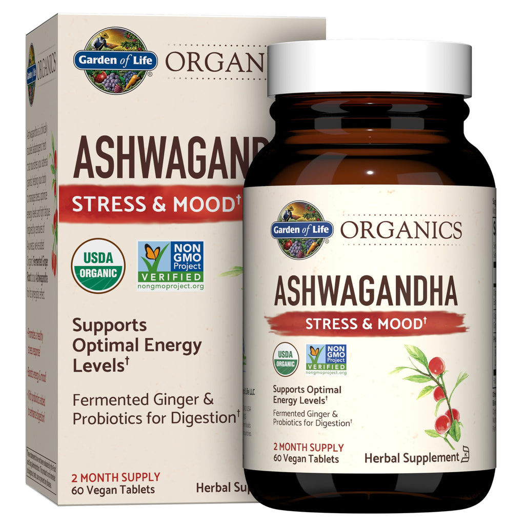 Garden of Life Organic Ashwagandha Supplement with Probiotics & Ginger - Stress, Mood & Energy Support, Vegan, Gluten Free