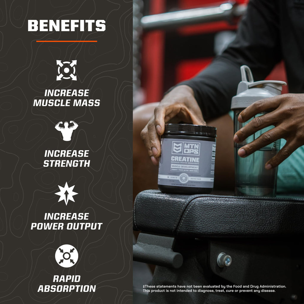 MTN OPS Micronized Creatine Monohydrate Powder – Unflavored 5 g per Serving, 50 Servings – Pure Creatine for Men for Muscle Recovery & Strength Training MTN OPS Au supplements