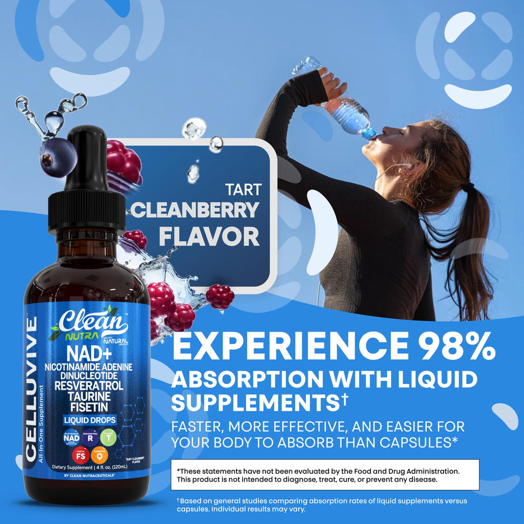 Clean Nutra NAD Liquid Supplement Drops Resveratrol Polyphenols Liposomal Taurine Fisetin Grape Seed Extract Japanese Knotweed Fo Ti Anti Aging NAD+ Nicotinamide Adenine Dinucleotide for Women & Men Clean Nutraceuticals Au supplements