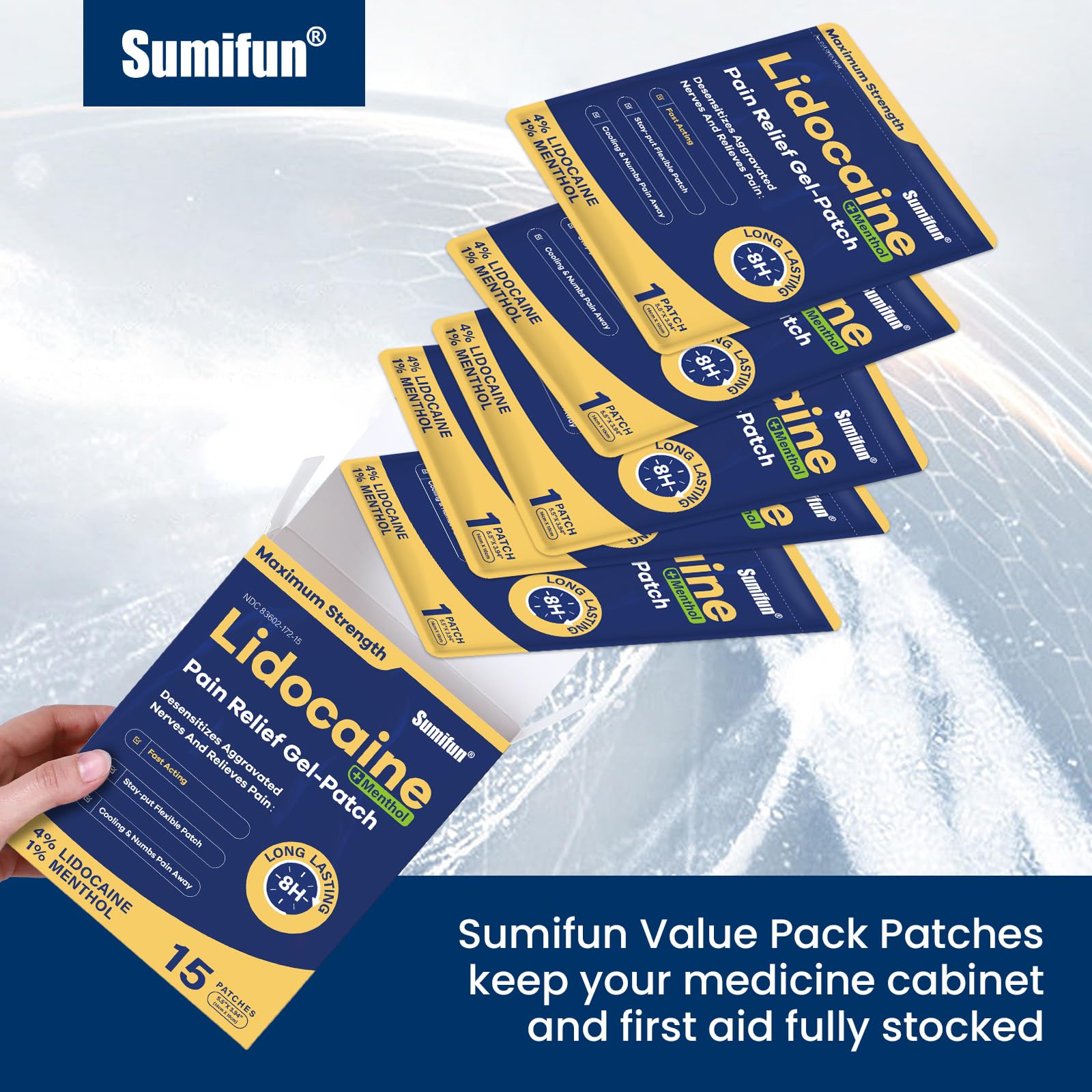 Sumifun 4% Lidocaine Patches Plus 1% Menthol - 15 Counts Maximum Strength OTC Pain Relief Patches for Back Ache Stiff Neck Joint Pain Muscle Soreness Topical Analgesic Sumifun Au supplements