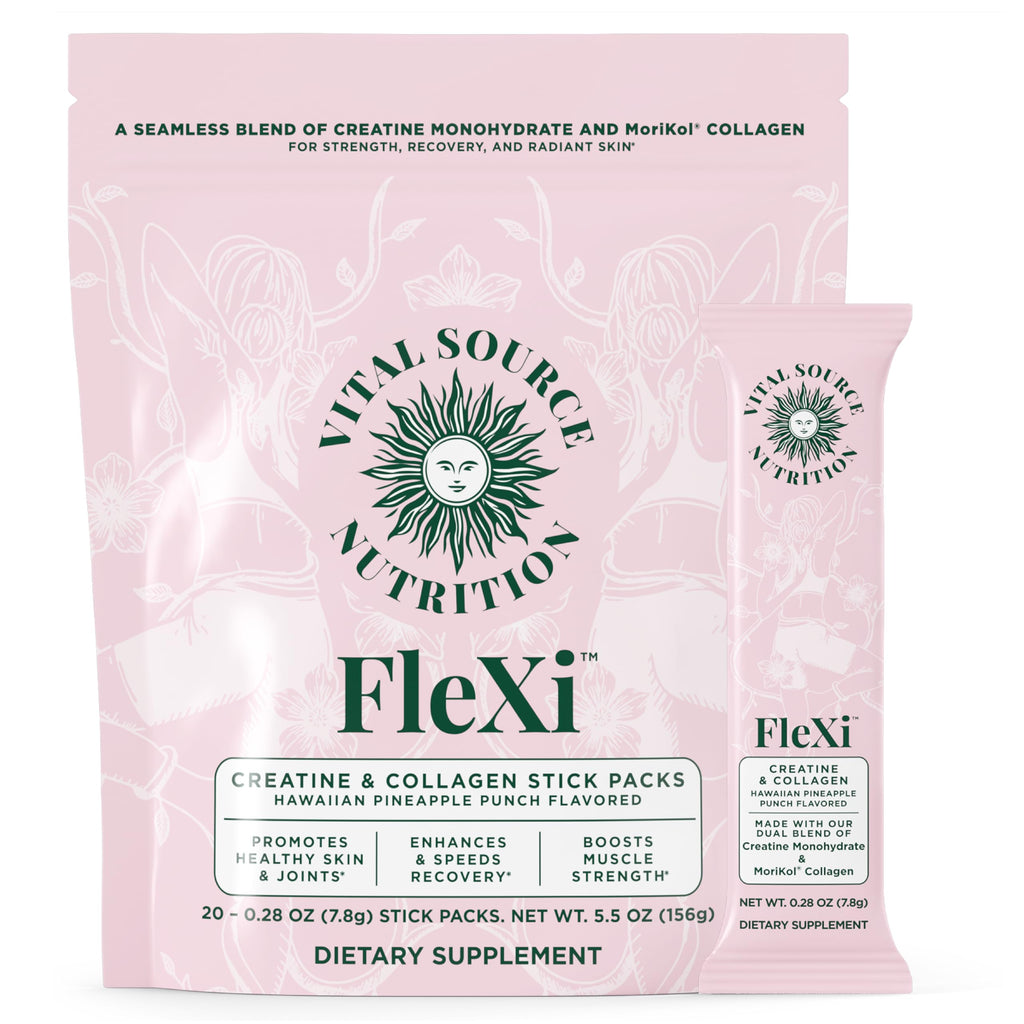 Vital Source Nutrition - Flexi - Creatine & Collagen Stick Packs - 5g Creatine Monohydrate + 1g MoriKol Collagen -Supports Strength, Recovery & Skin Health -20 Servings