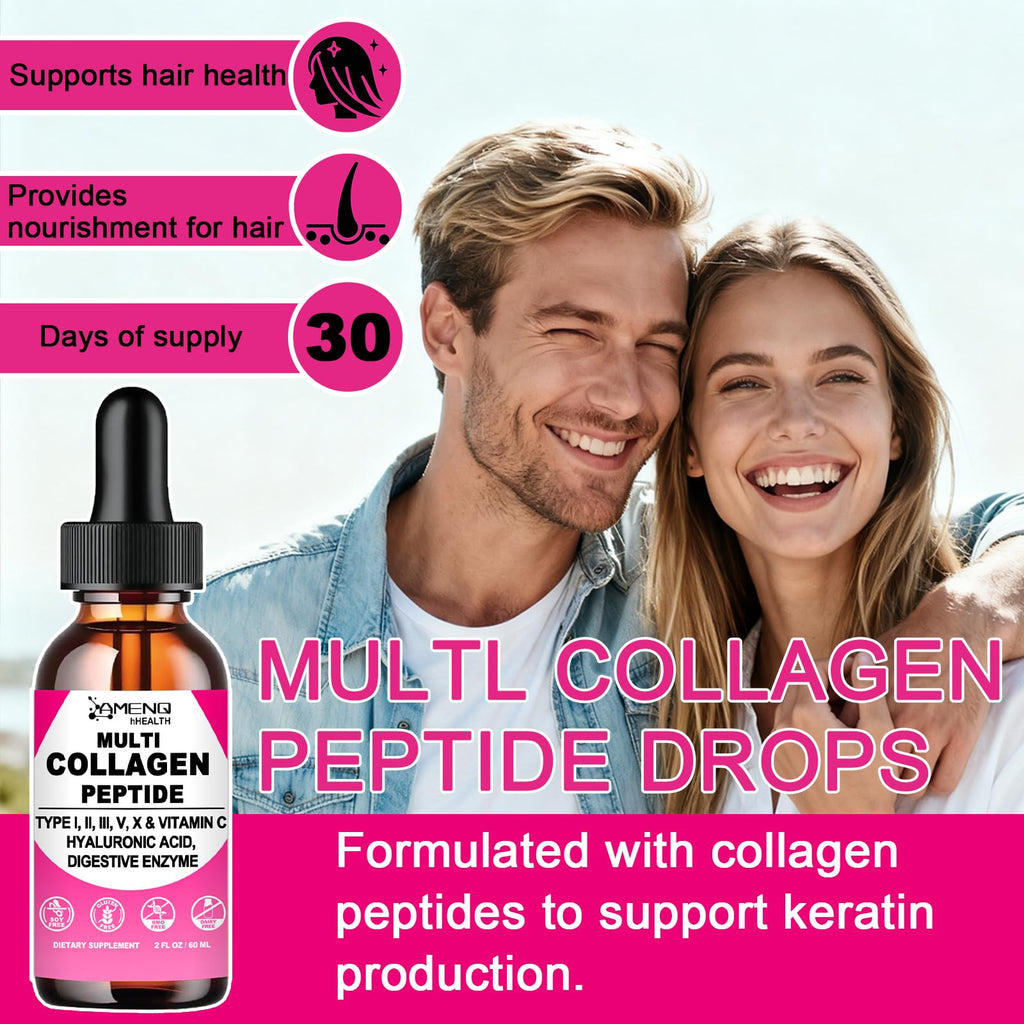 Multi Collagen Peptides Liquid Drops for Women & Men, Hydrolyzed Collagen Peptides Type