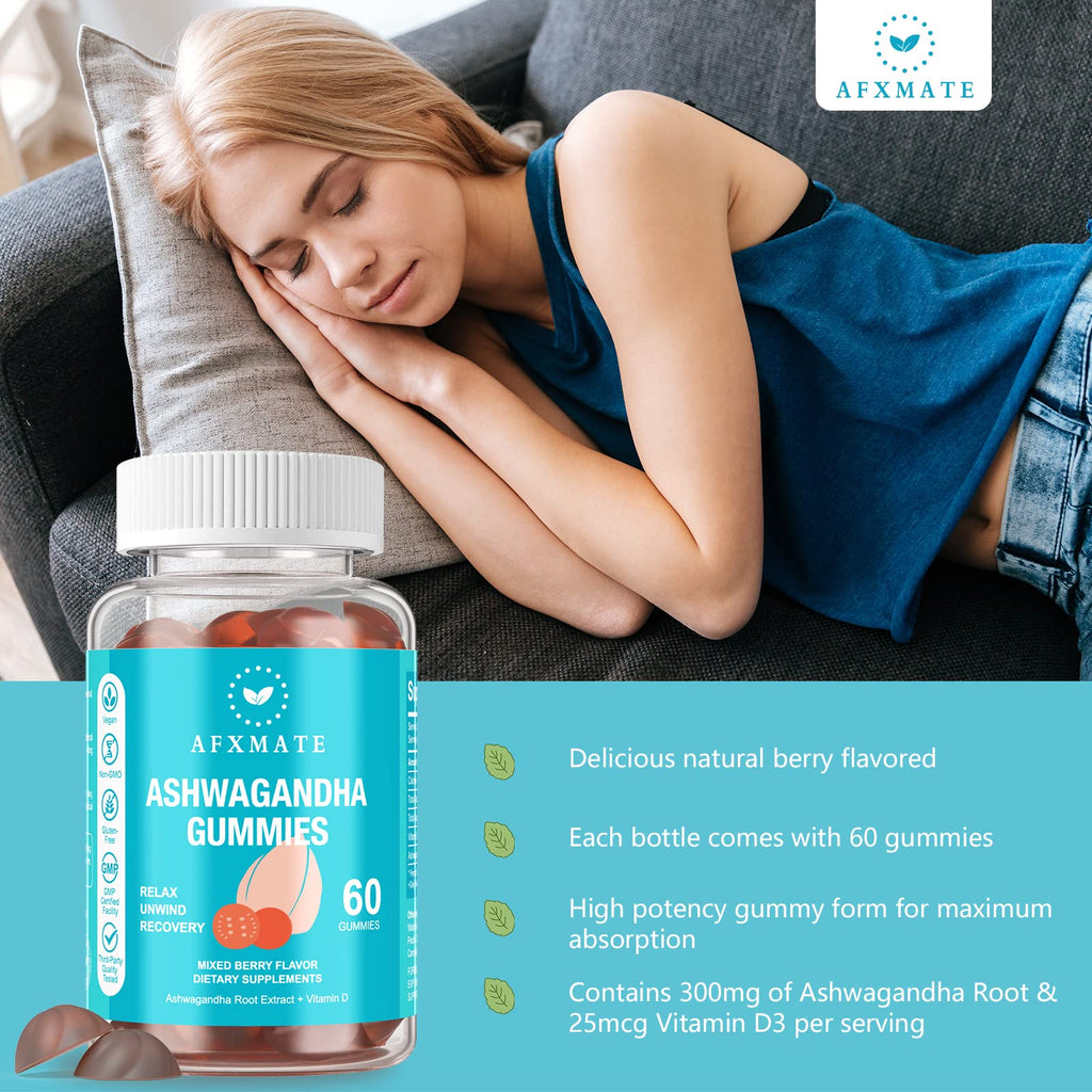 AFXMATE Ashwagandha Gummies & Vitamin D Gummies for Men & Women 120 Count Aswangdha Supplement (Non-GMO, Sugar Free & Gluten Free) AFXMATE Au supplements