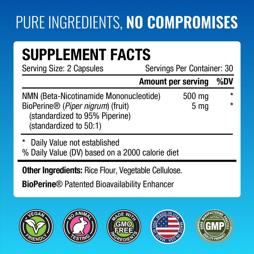 Approved Science NMN - 500mg Stable NMN - Cellular Energy, Healthy Aging - Pack of 1 - Made in USA - Vegan Approved Science Au supplements