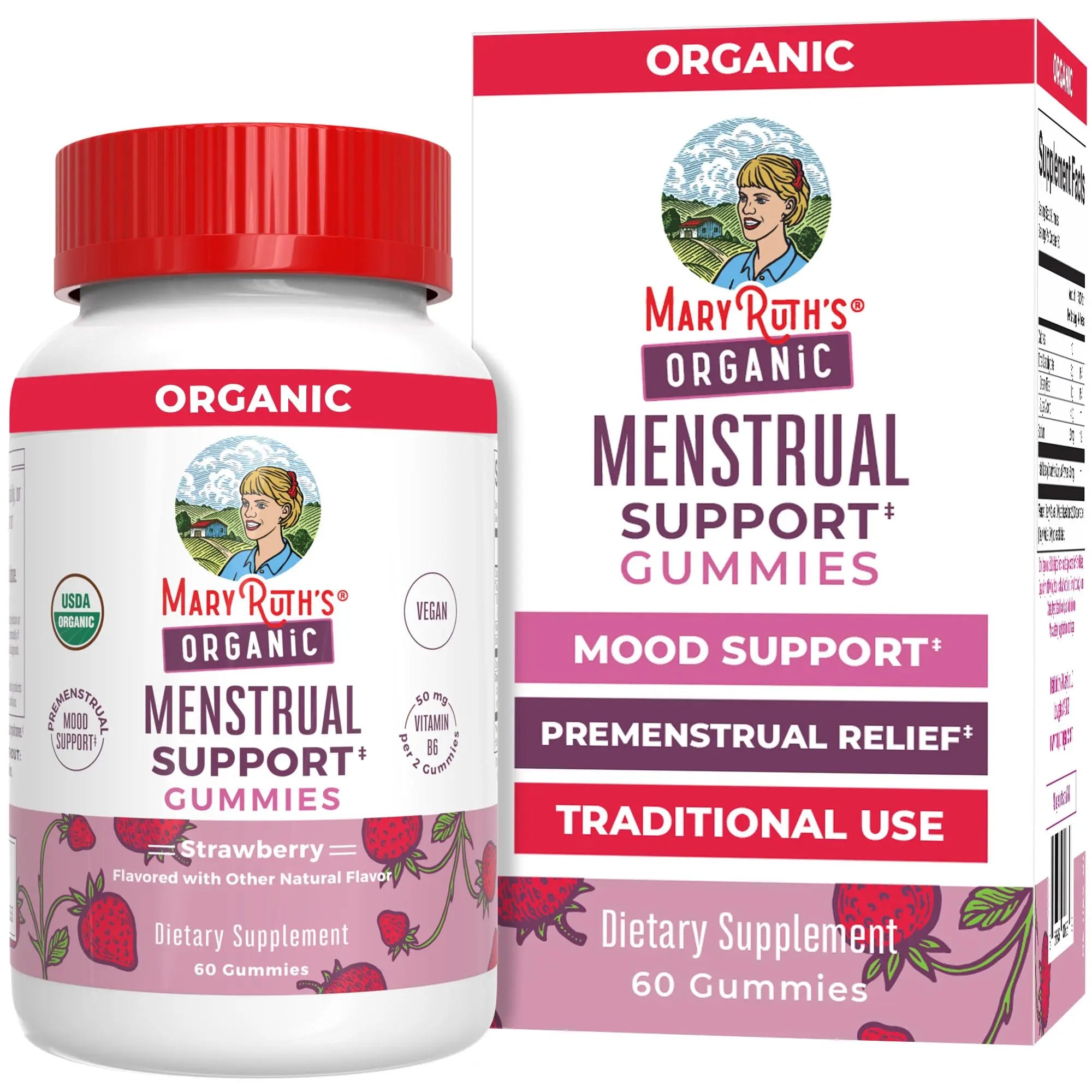 Organic Menstrual Support Gummies by MaryRuth's | for The Relief of Common Symptoms of Premenstrual Syndrome | PMS Support | Premenstrual Mood Support | USDA Organic | Non-GMO | Vegan | 30 Servings MARYRUTH'S Au supplements