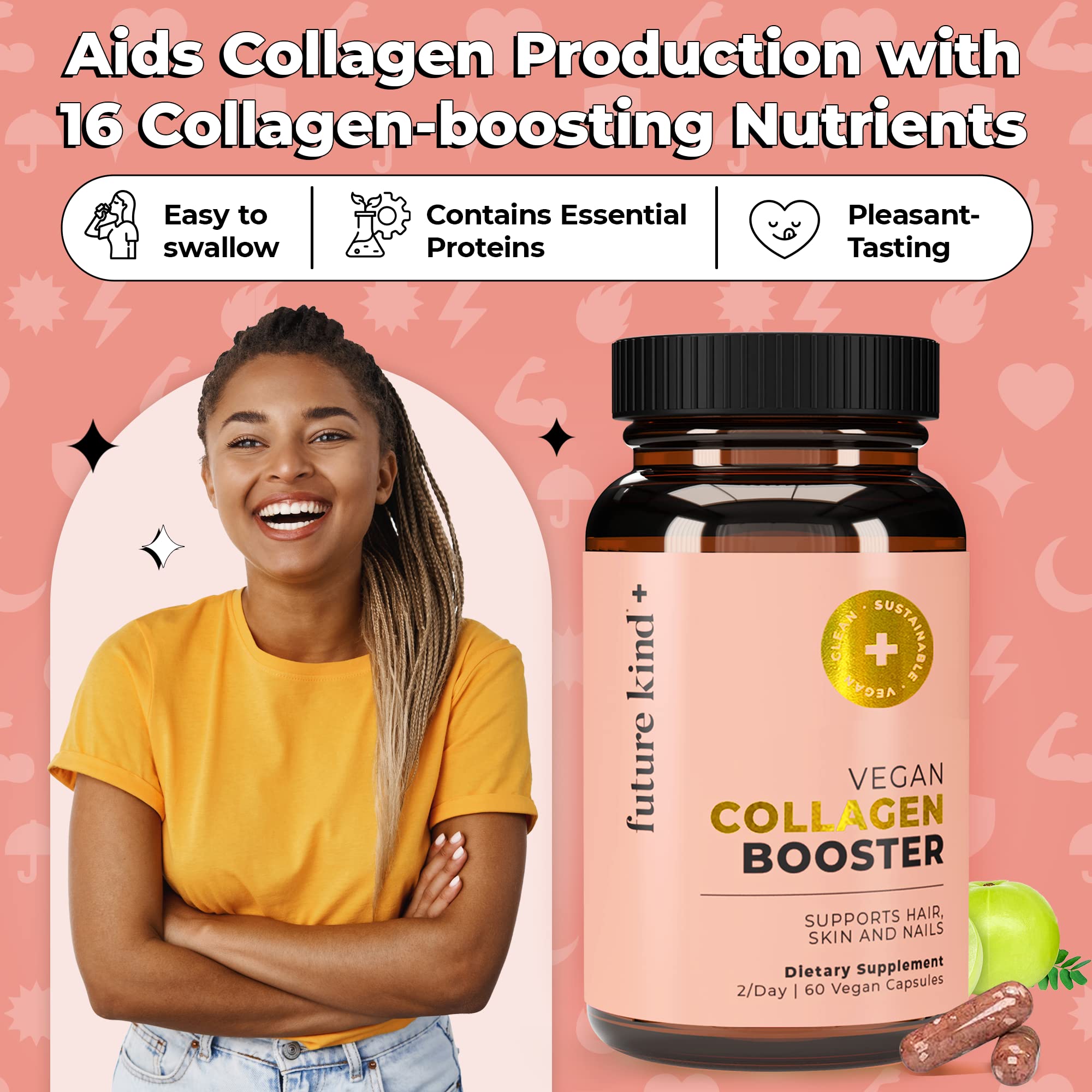 Future Kind Vegan Collagen - Supports Collagen Production with Biotin and Vitamin C (60 Capsules in Glass Bottle) Future Kind Au supplements