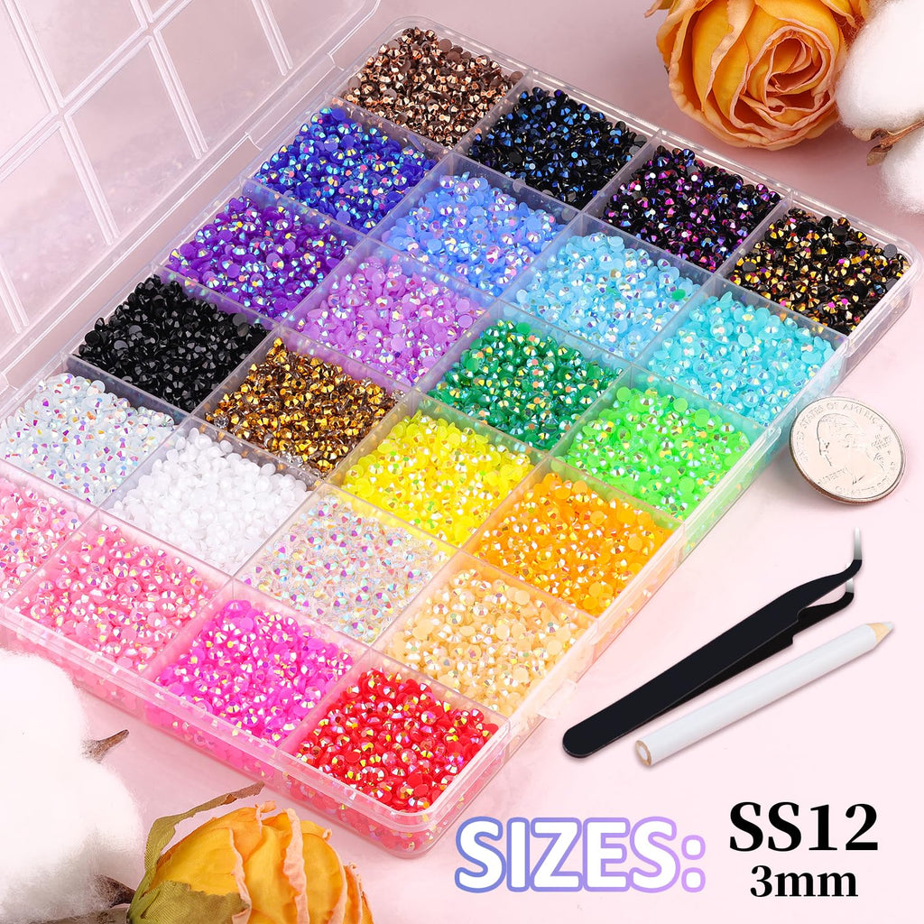 34000Pcs Resin Jelly Rhinestones for Bedazzling, Multicolor 3mm Flatback Gems