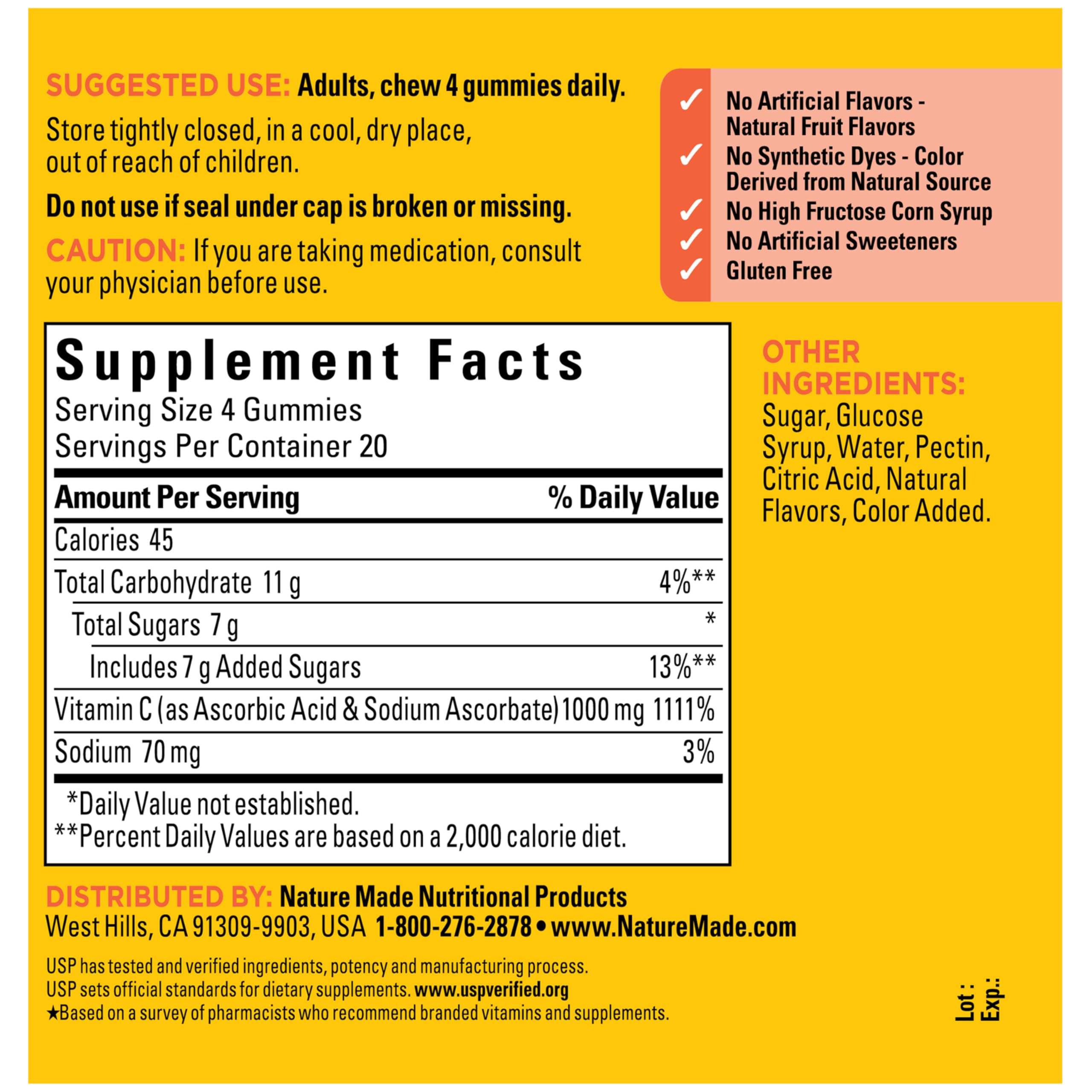 Nature Made Maximum Strength Dosage Vitamin C 1000mg per Serving, Immune Support Vitamin C Gummies for Adults, 80 Gummies, 20 Day Supply
