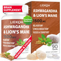 Liekoh Ashwagandha & Lions Mane Supplement Capsules, Brain Supplements for Memory and Focus, Ashwagandha Supplement with Rhodiola & Black Peppe, Cortisol Supplements for Women & Men,90 Caps Liekoh Au supplements