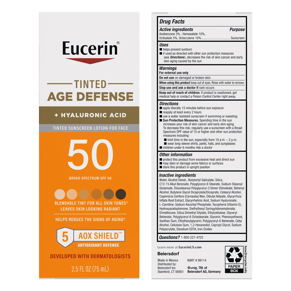 Eucerin Sun Tinted Age Defense Face Sunscreen Lotion SPF 50 with Hyaluronic Acid
