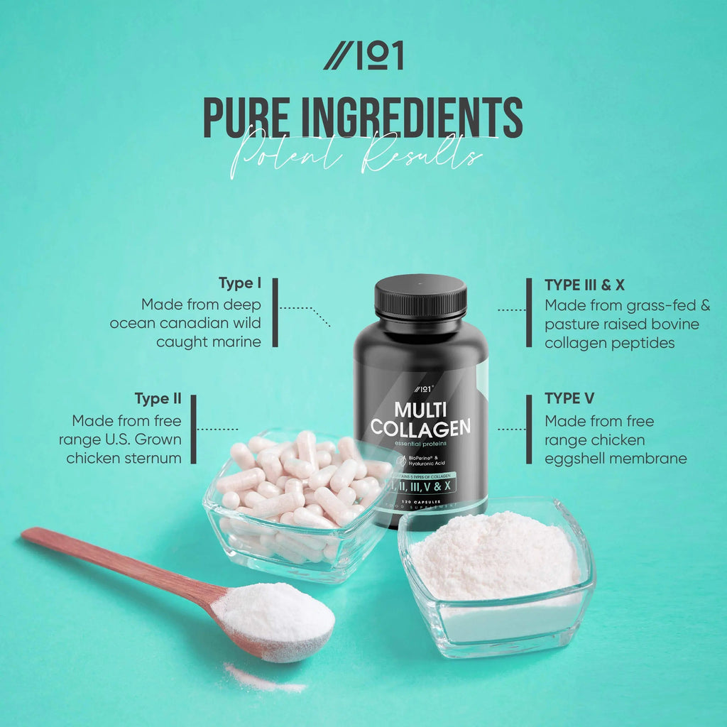 Multi Collagen Capsules - 120 Capsules - Types I, II, III, V & X - Wild Caught Fish, Grass Fed Bovine, Eggshell Revive Naturals Au supplements