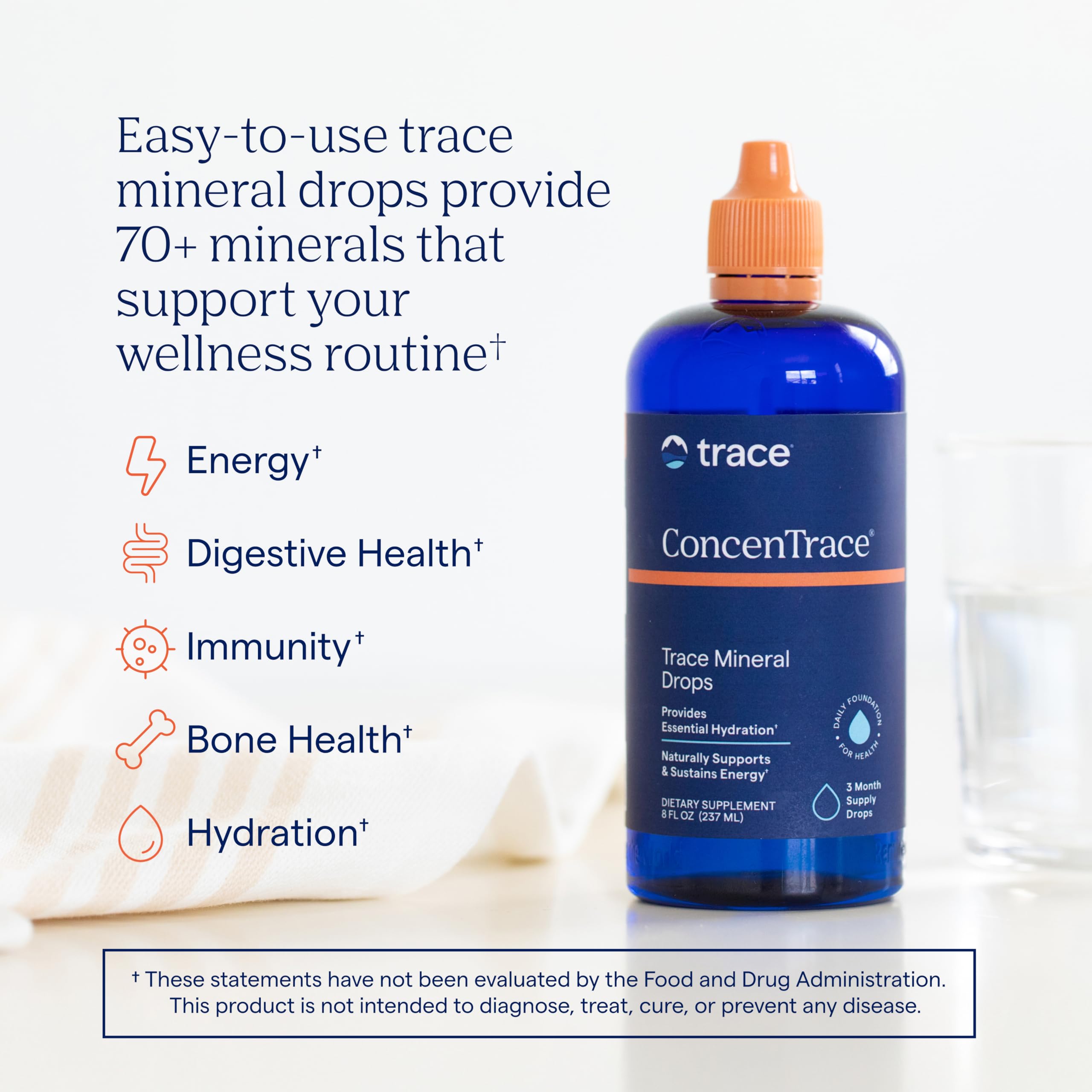 Trace Minerals ConcenTrace Trace Mineral Drops | Supports Energy, Digestion, Bone Health & Hydration, 70+ Ionic Trace Minerals w/Magnesium