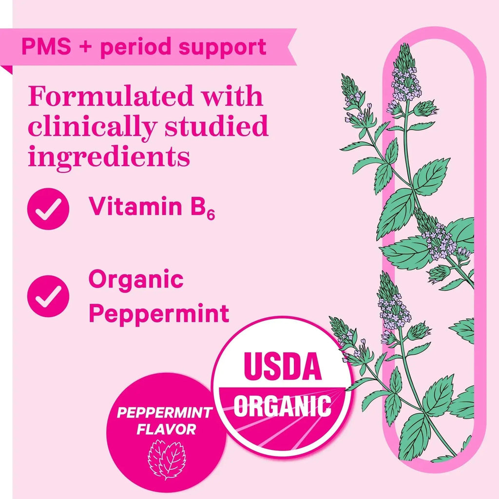 Pink Stork Organic PMS Support Sweets for Teens and Women - Simple & Natural Ingredients Vitamin B6 and Peppermint Pink Stork Au supplements