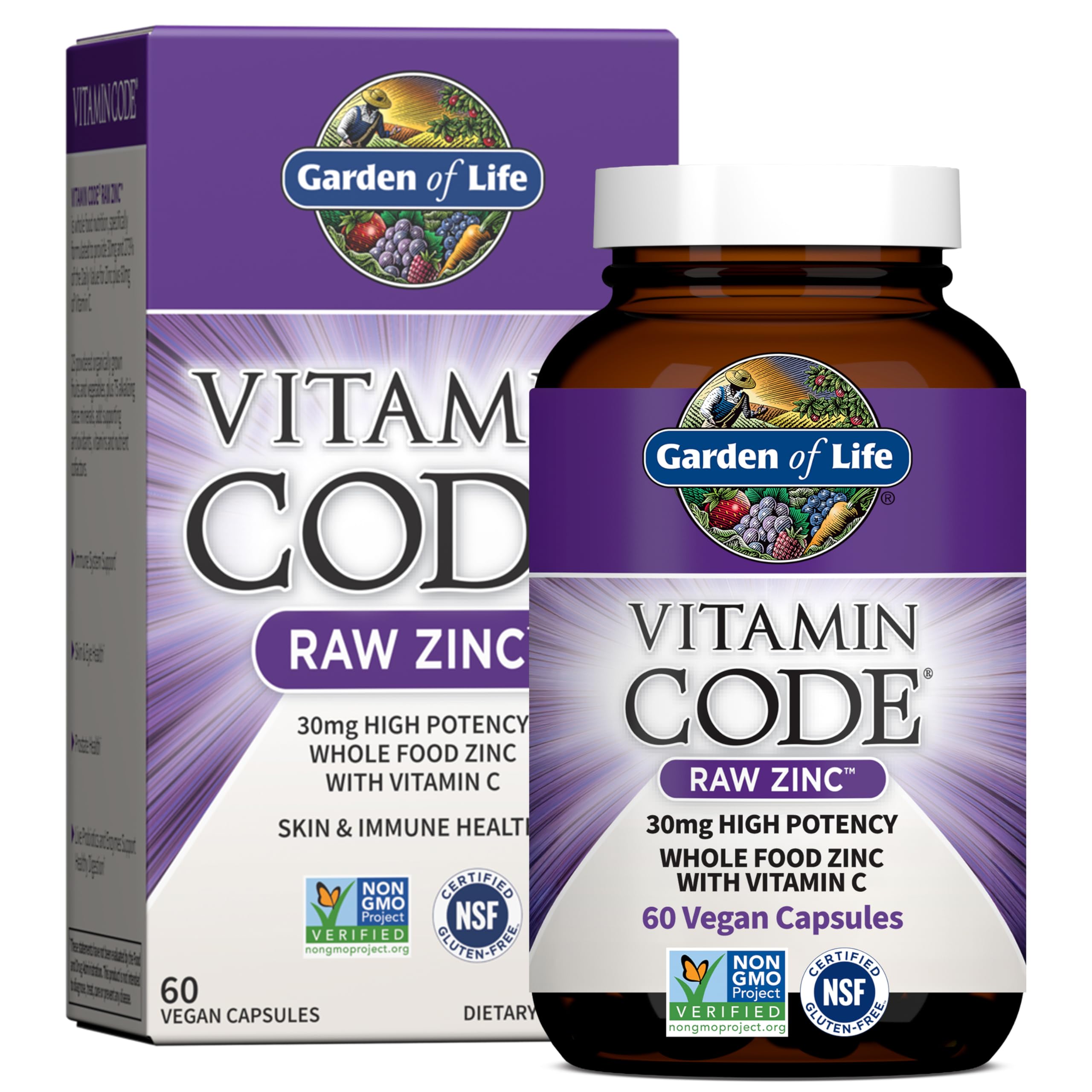 Garden of Life Zinc Supplements 30mg High Potency Raw Zinc and Vitamin C Multimineral Supplement, Vitamin Code Vitamins Trace Minerals & Probiotics