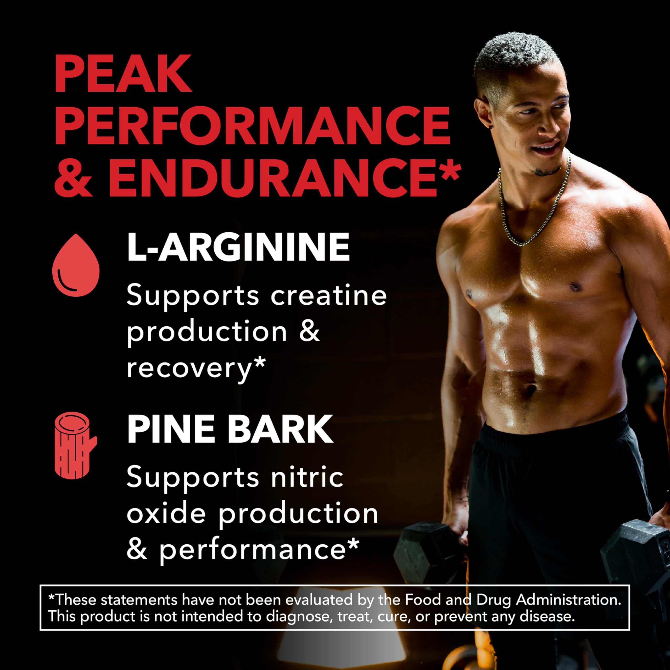 L-Arginine 1800mg and Pine Bark Extract 100mg - Nitric Oxide Supplement for Men - Performance Supplement for Men's Health - 90 Count - Endurance, Recovery Support