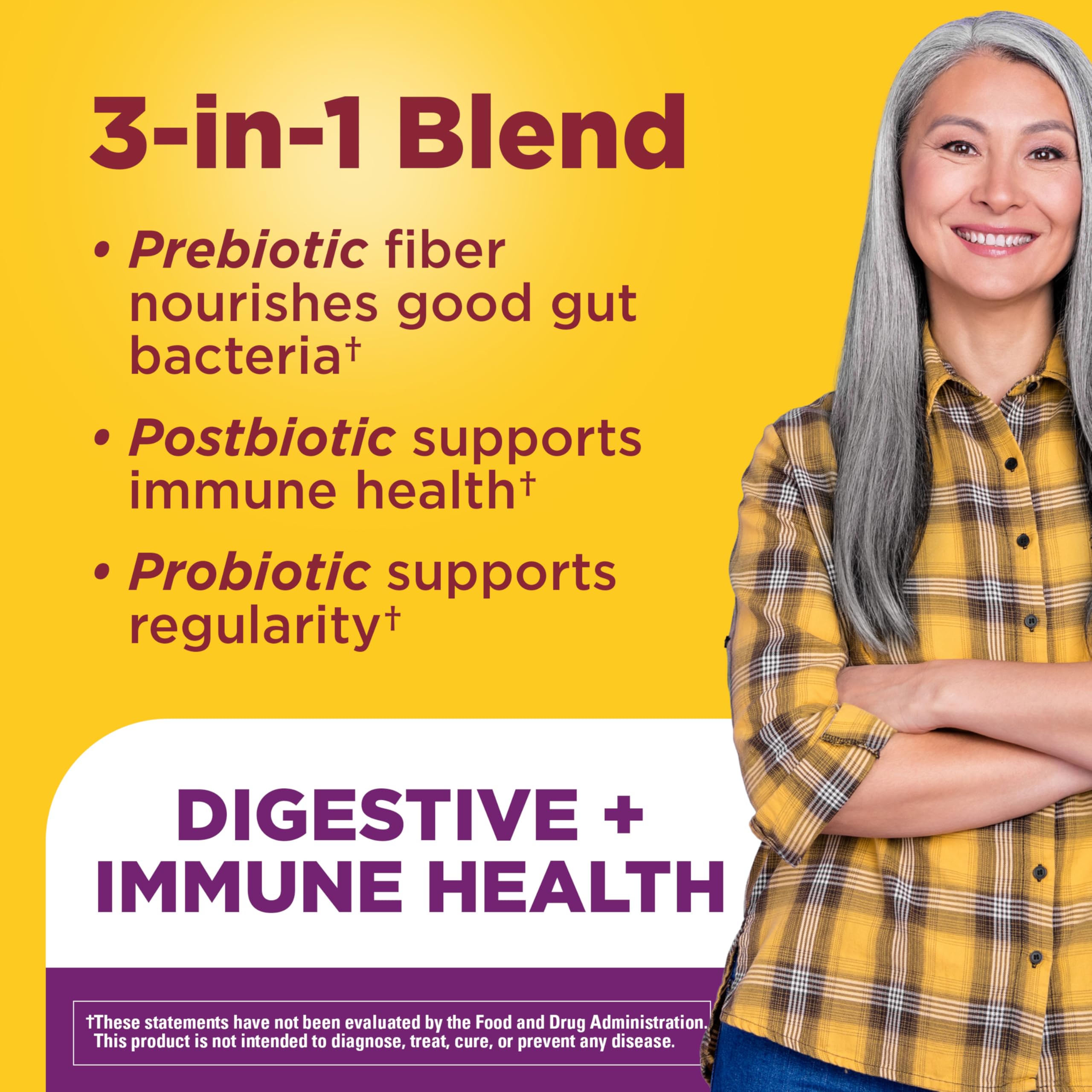 Nature Made Triple-Action Biotics, Gut and Immune Health Support, Digestive Probiotics for Women and Men, Prebiotic Fiber Gummies, 48 Gummies, 24 Day Supply