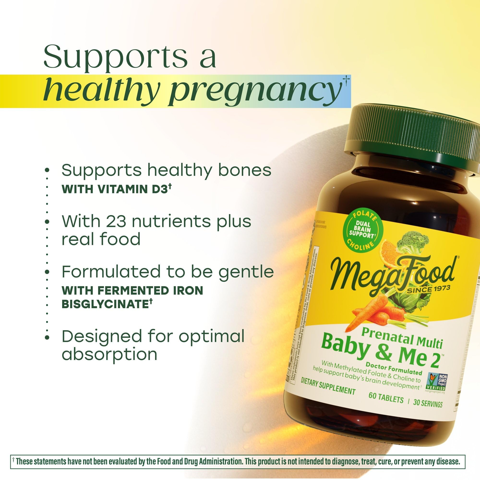 MegaFood Baby & Me 2 Prenatal Vitamin and Minerals - Vitamins for Women - with Folate (Folic Acid Natural Form), Choline, Iron, Iodine, and Vitamin C