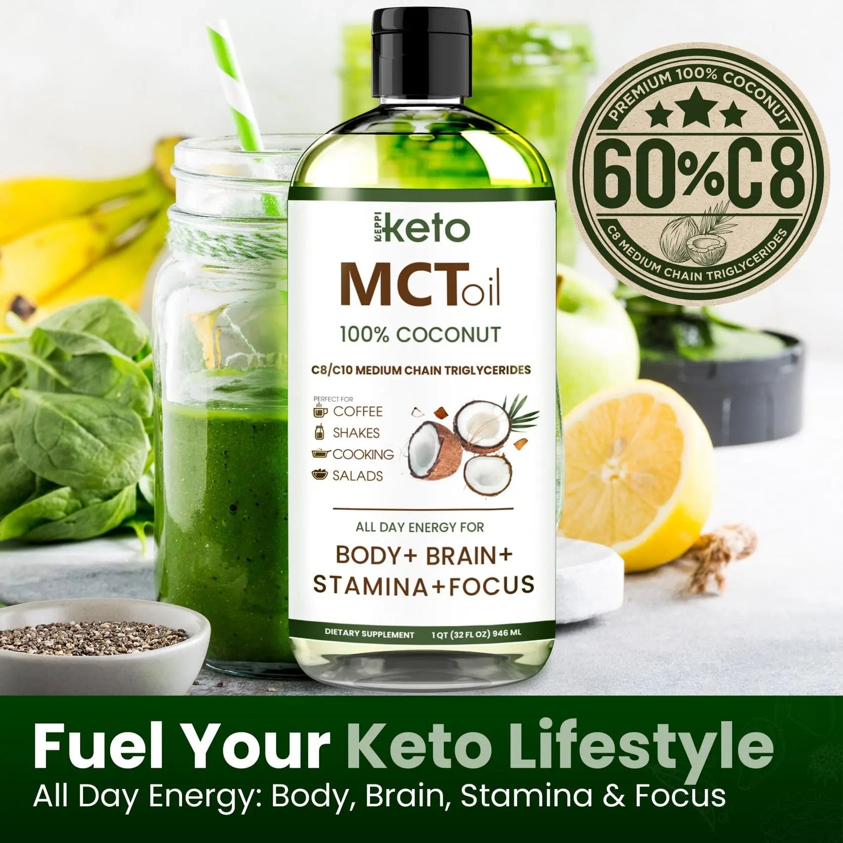 Keppi Flavorless MCT Oil - C8 and C10 for Keto Diet, Non-GMO, Certified Gluten-Free Keppi Au supplements