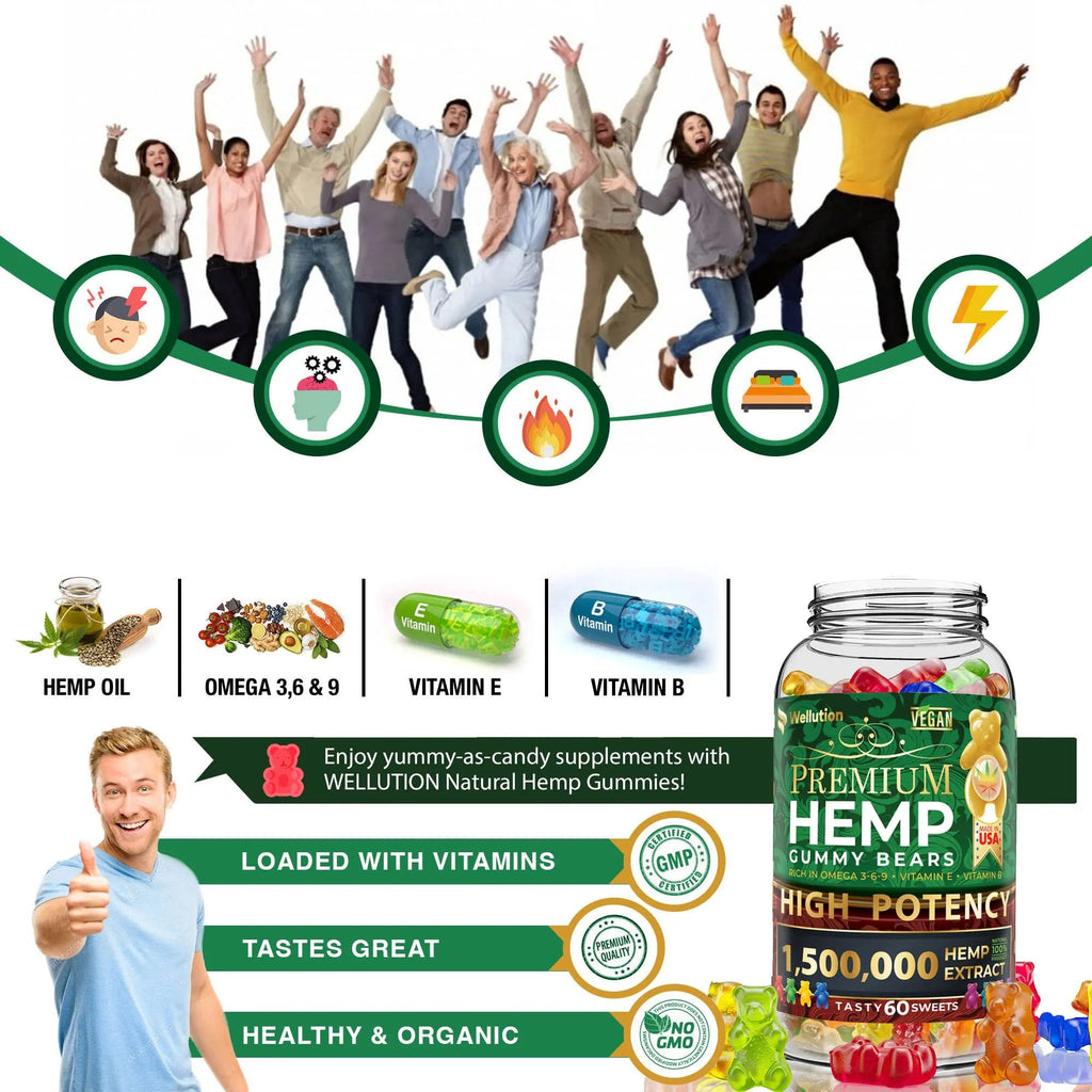 Wellution Hemp Gummies 1,500,000 XXL High Potency - Fruity Gummy Bear with Hemp Oil Wellution Au supplements