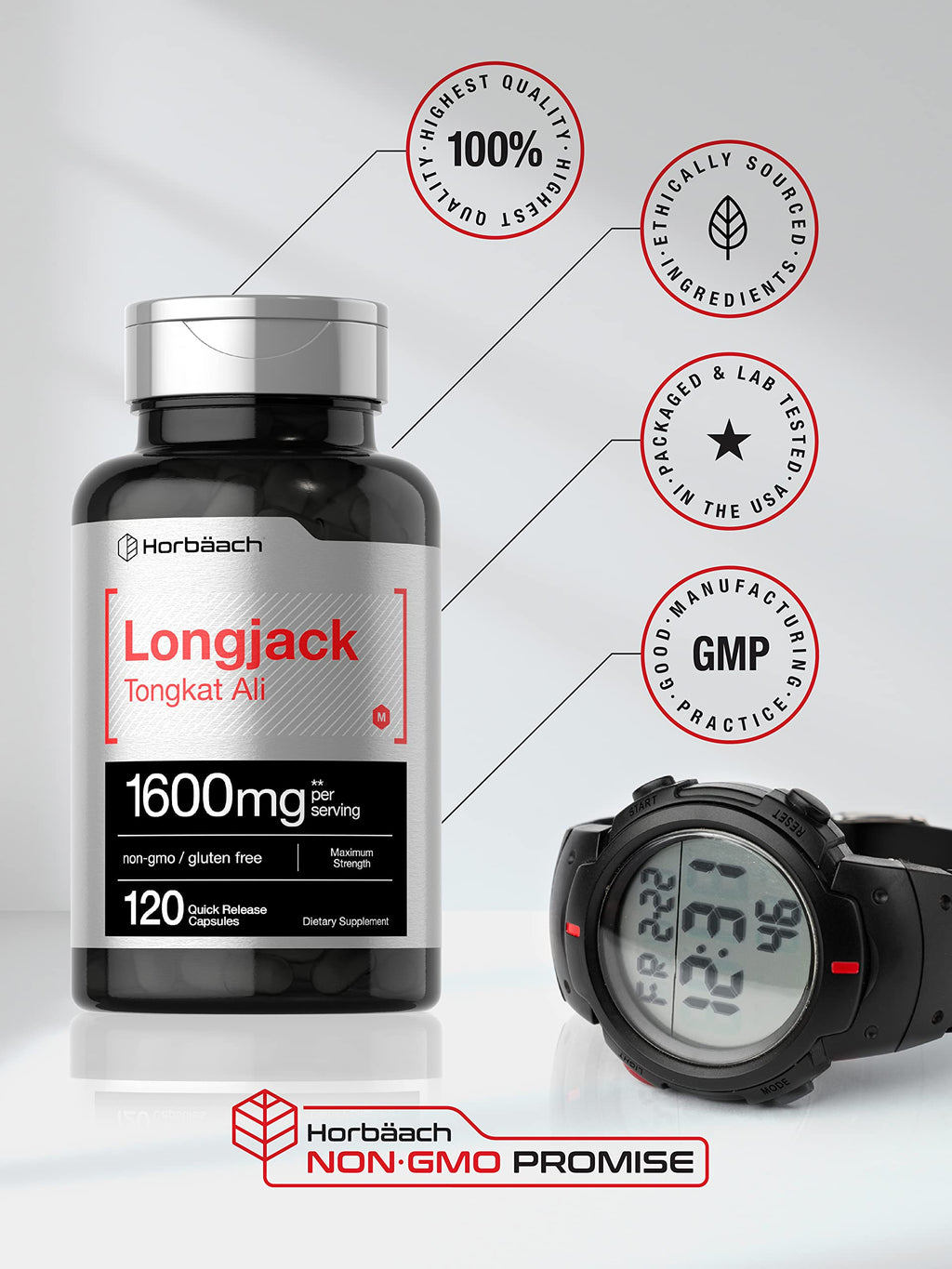 Longjack Tongkat Ali 1600 mg | 120 Capsules | Longifolia Root Extract Powder | Maximum Horbäach Au supplements