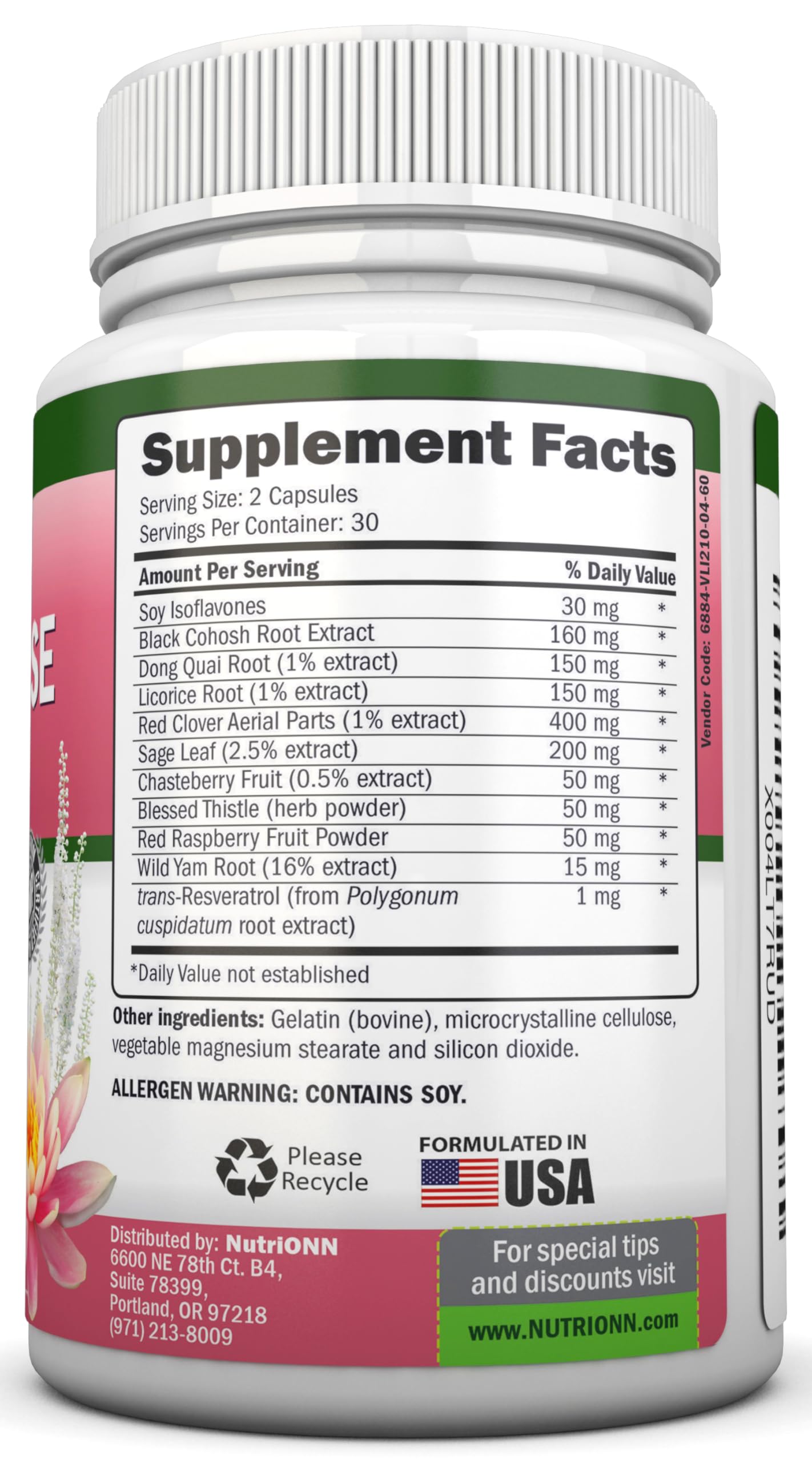 NutriONN Perimenopause Supplement for Women - Natural Support for Hot Flashes & Night Sweats - Improved Mood & Sleep - 11 Herbal Ingredients with Black Cohosh & Red Clover - Hormone Balance - Non-GMO NutriONN Au supplements