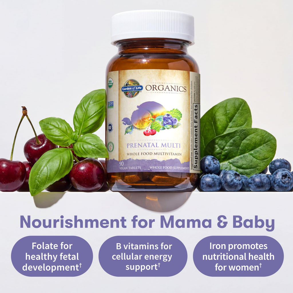 Garden of Life Organics Prenatal Multivitamin with Folate, B6, B12, D3 & Iron – Prenatal Vitamins for Women with Energy Metabolism Support for Healthy Fetal Development