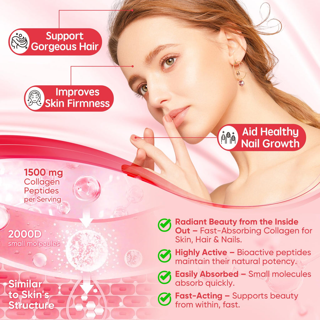 Collagen Peptide Gummies for Women & Men Sugar-Free, Multi Collagen Hydrolyzed w/ 1500mg Protein Type I,II,III,V,X, 5000mcg Biotin, Methylated B12, Vitamin C A E D3 B6