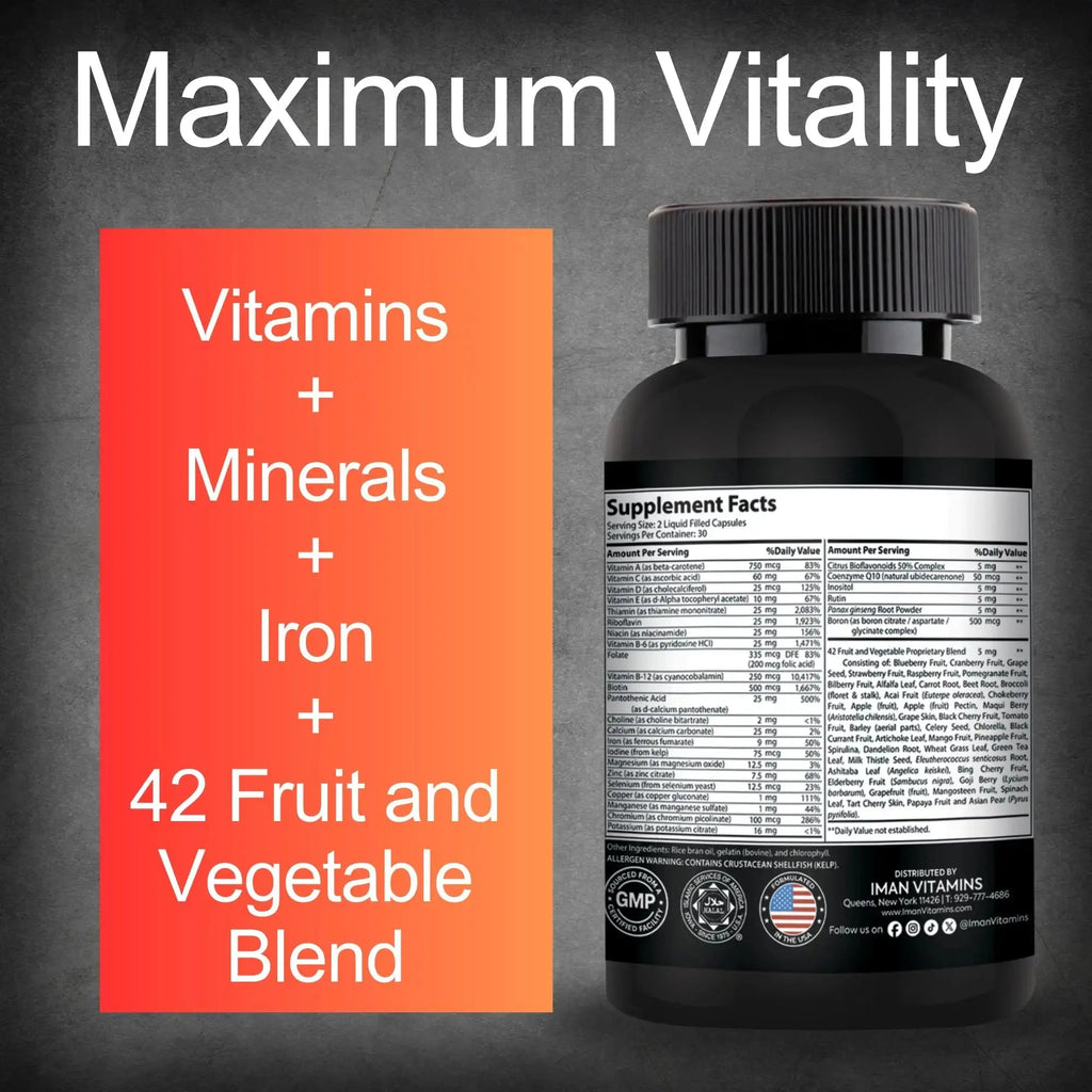 Iman Vitamins Halal Complete Multivitamin Capsules for Adults Men & Women | 42 Fruit & Vegetable Blend Iman Vitamins Au supplements