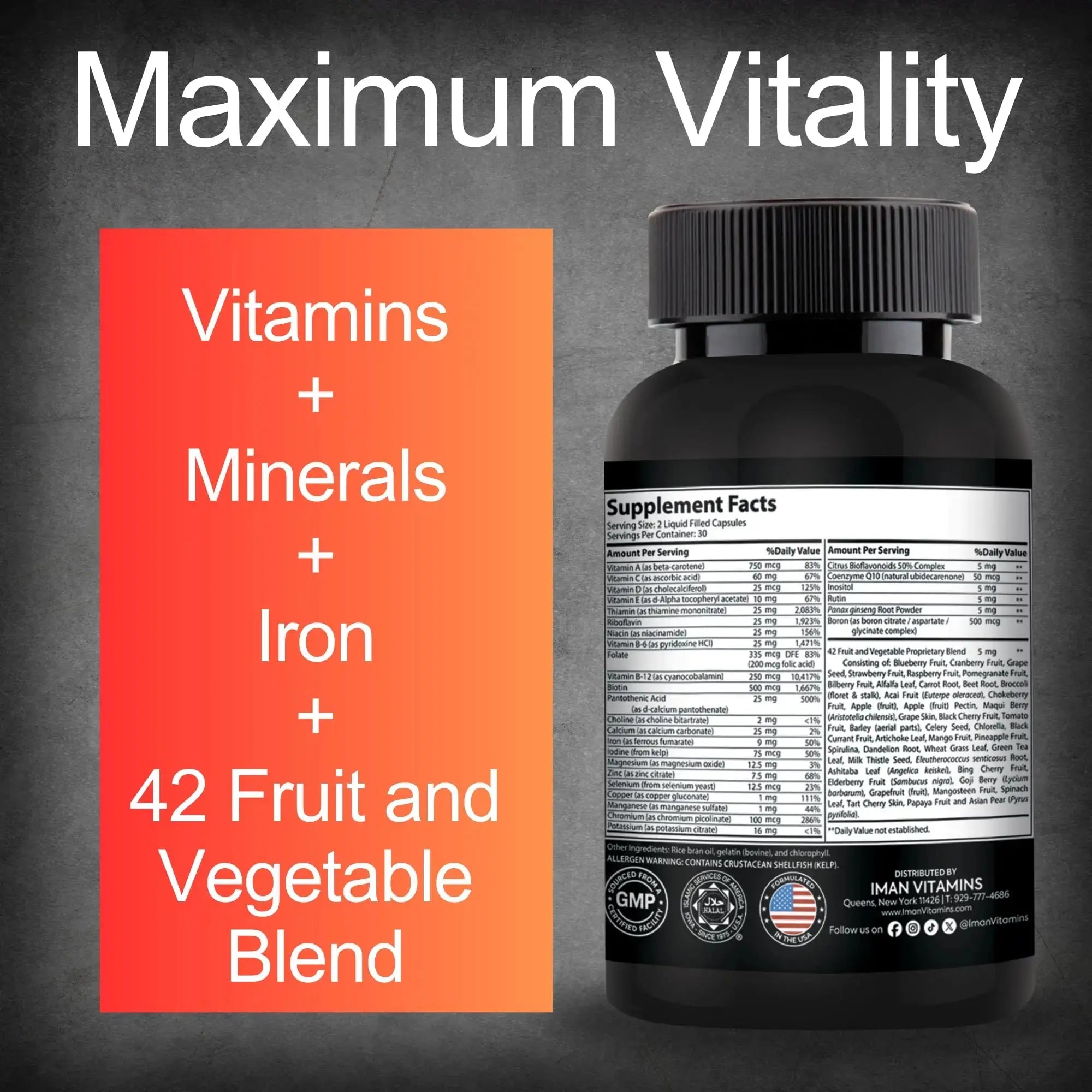 Iman Vitamins Halal Complete Multivitamin Capsules for Adults Men & Women | 42 Fruit & Vegetable Blend Iman Vitamins Au supplements