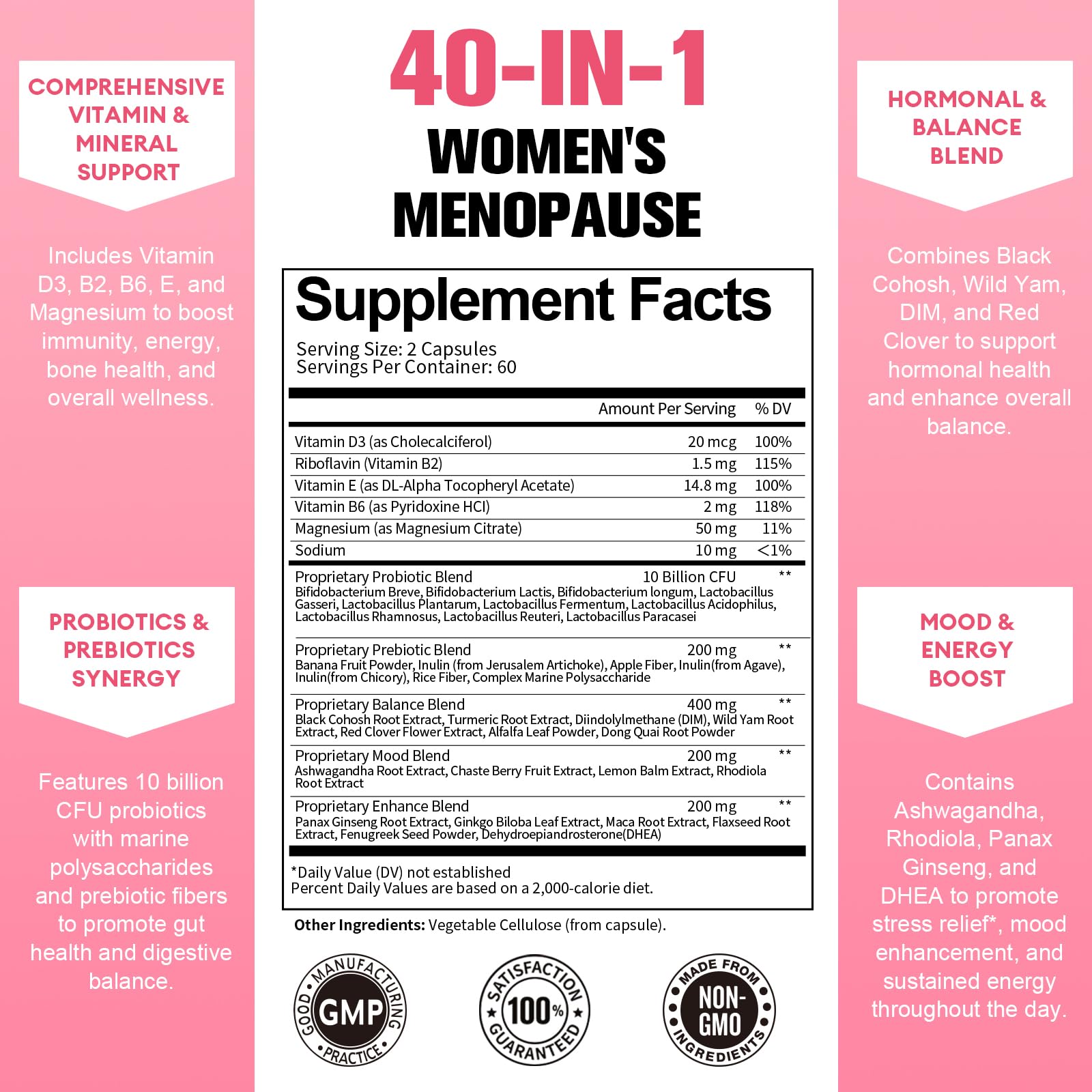 40-in-1 Menopause Supplements for Women, Multibenefit & Complete Black Cohosh for Hot Flashes, Night Sweats & Hormone Balance, w/ Probiotics, DIM, Vitex, Dong Quai, Red Clover and More, 120 Vegan Caps Totaria Au supplements