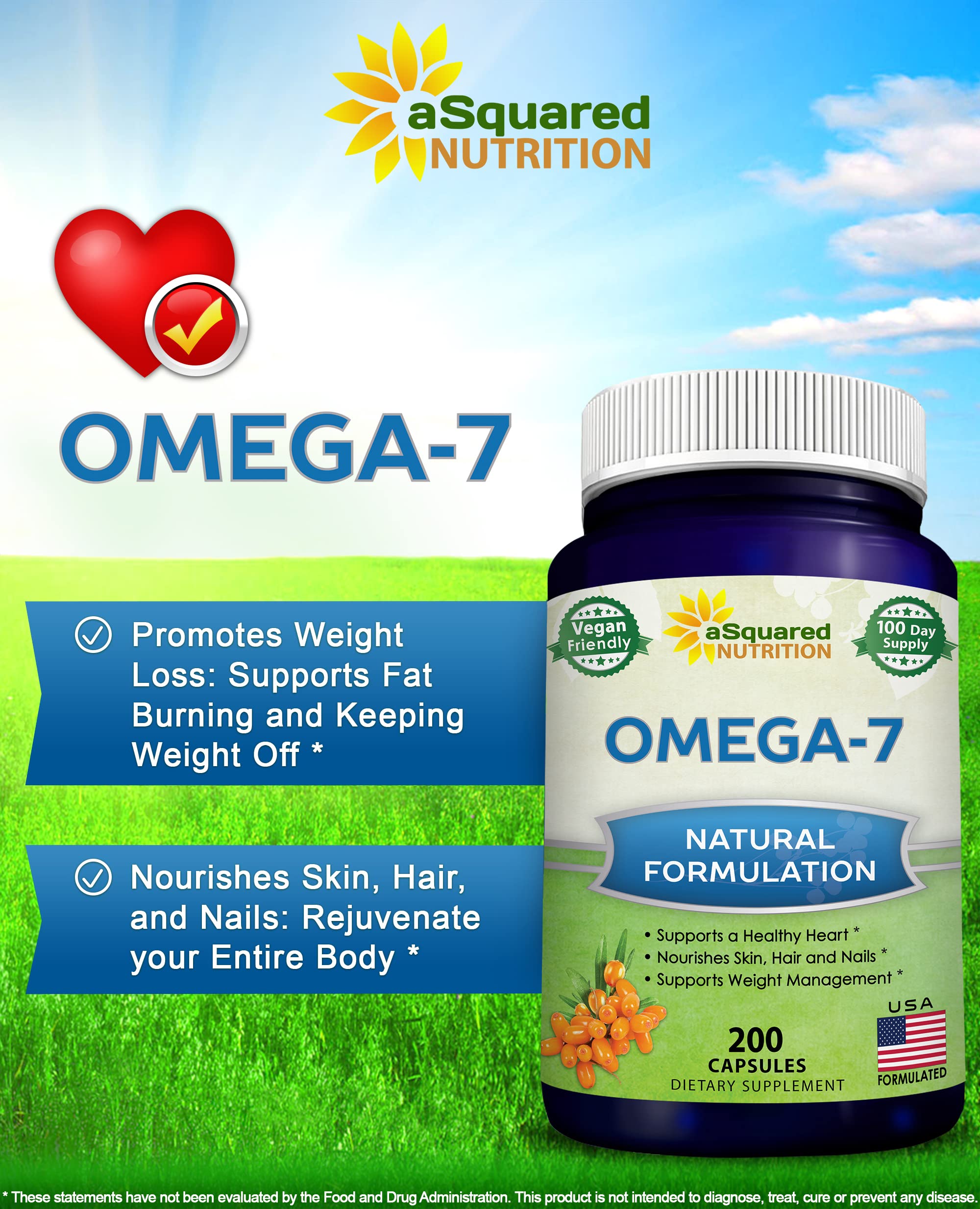 aSquared Nutrition Purified Omega 7 Fatty Acids-200 Capsules from Natural Sea Buckthorn aSquared Nutrition Au supplements