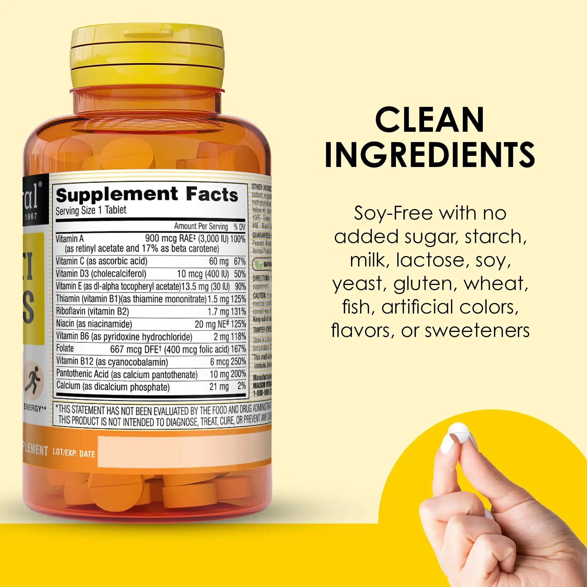 MASON NATURAL Mini Multi Vitamins, Vitamins A, C, D3, E, B1, B2, B3, B6, B12, Folate and Calcium for Overall Health, 1 Year Supply MASON NATURAL Au supplements