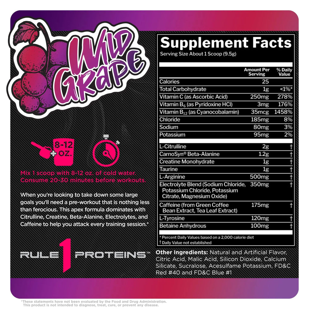 Rule 1 R1 Roar, Wild Grape - 10.05 oz - Pre-Workout Powder - with Creatine, Beta-Alanine Rule 1 Proteins Au supplements