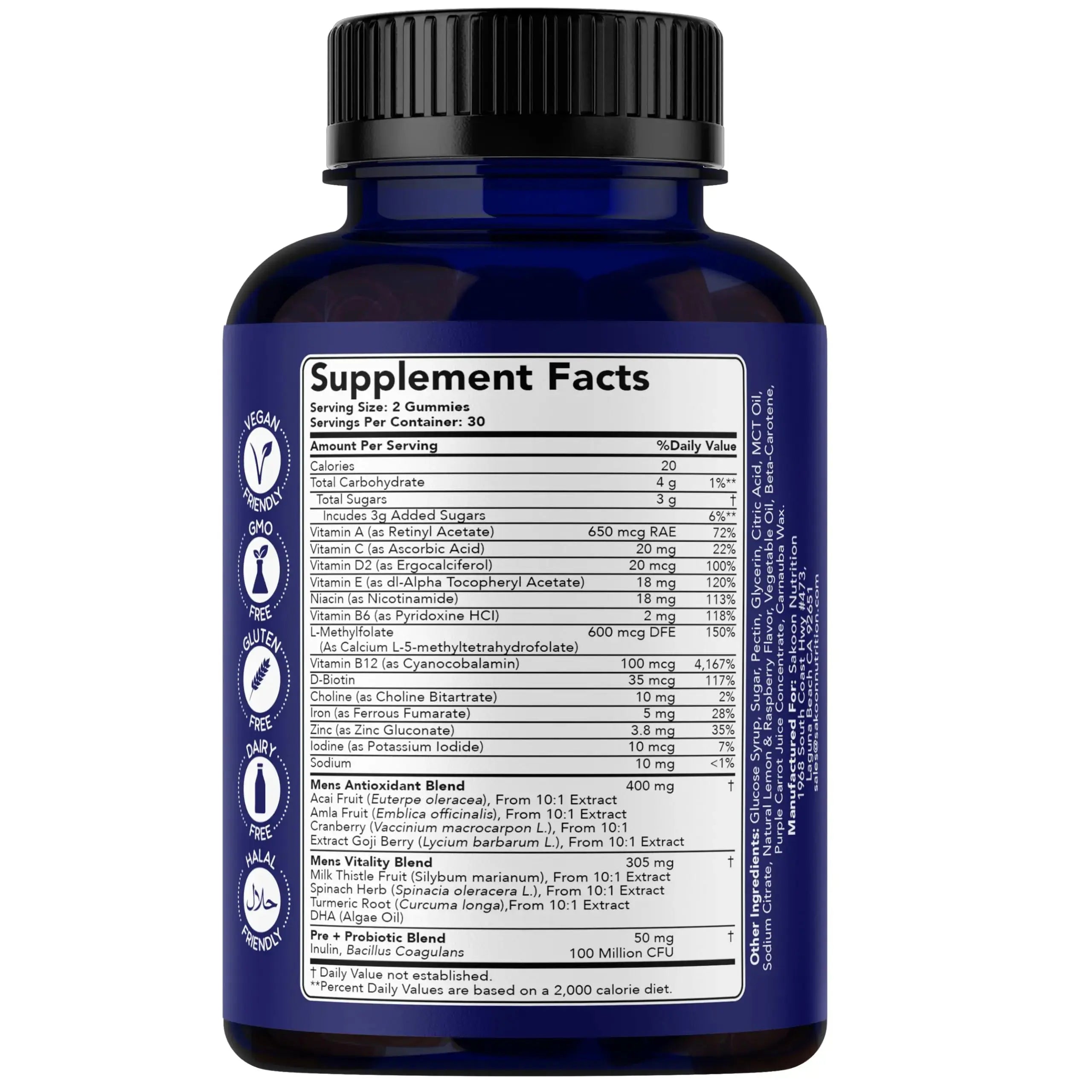 Sakoon nutrition Men's Multivitamin Gummies with Probiotics and Prebiotics, Adult Multivitamin A, C, D, E, B & More Sakoon nutrition Au supplements